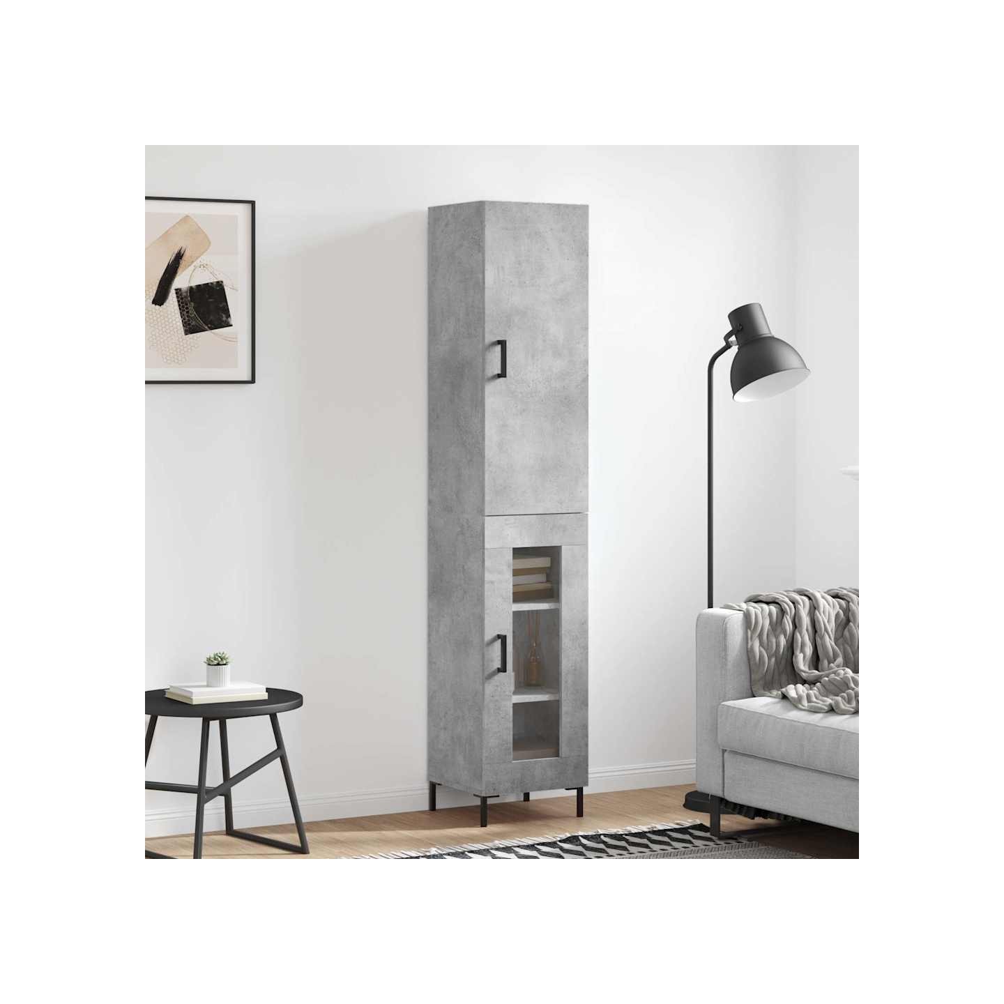 Buffet haut Gris béton 34,5x34x180 cm Bois d'ingénierie