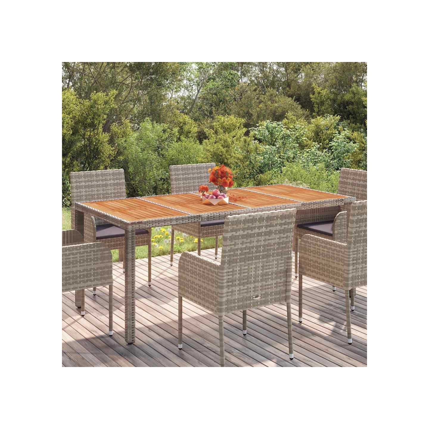 Table de jardin dessus en bois Gris 190x90x75 cm Résine tressée