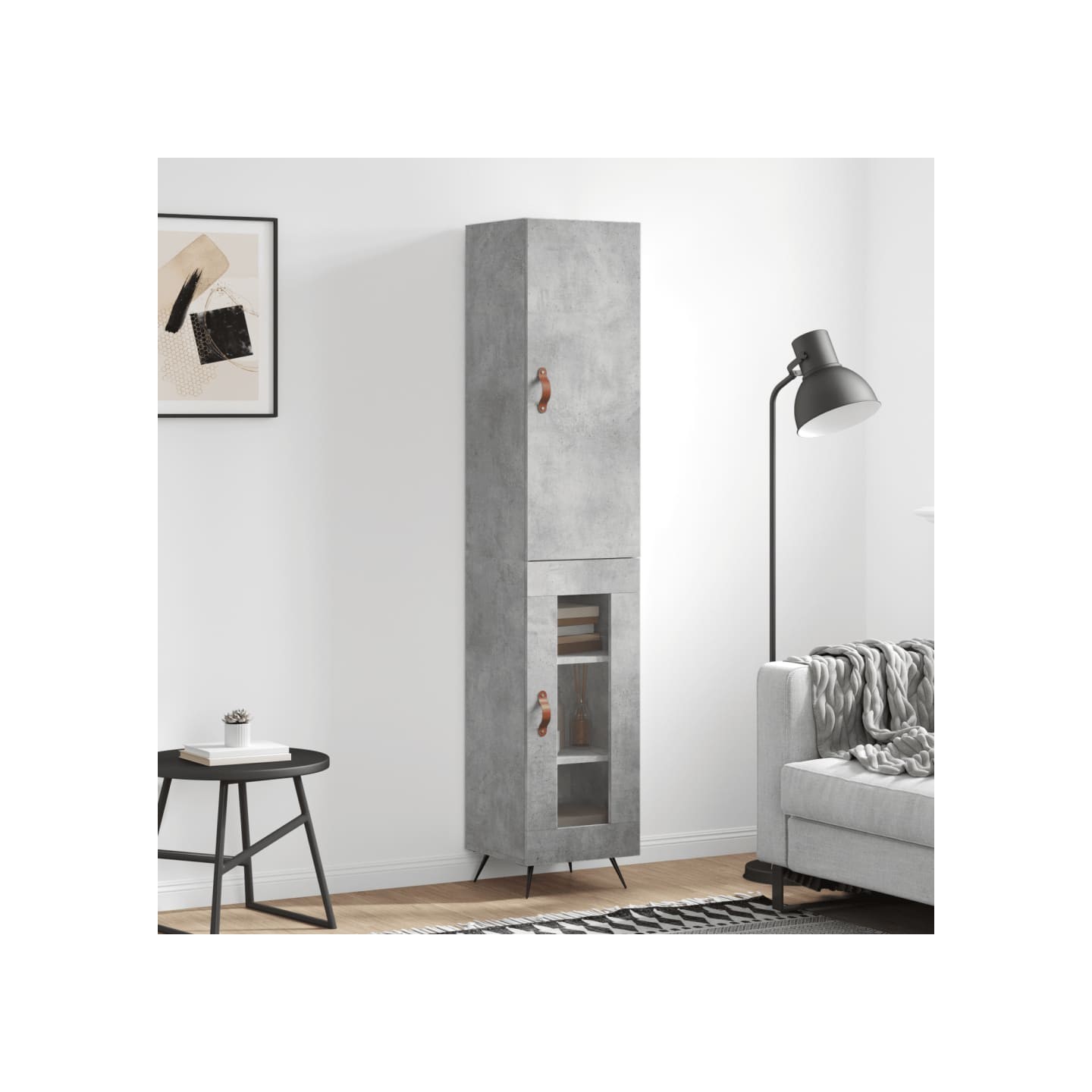 Buffet haut Gris béton 34,5x34x180 cm Bois d'ingénierie