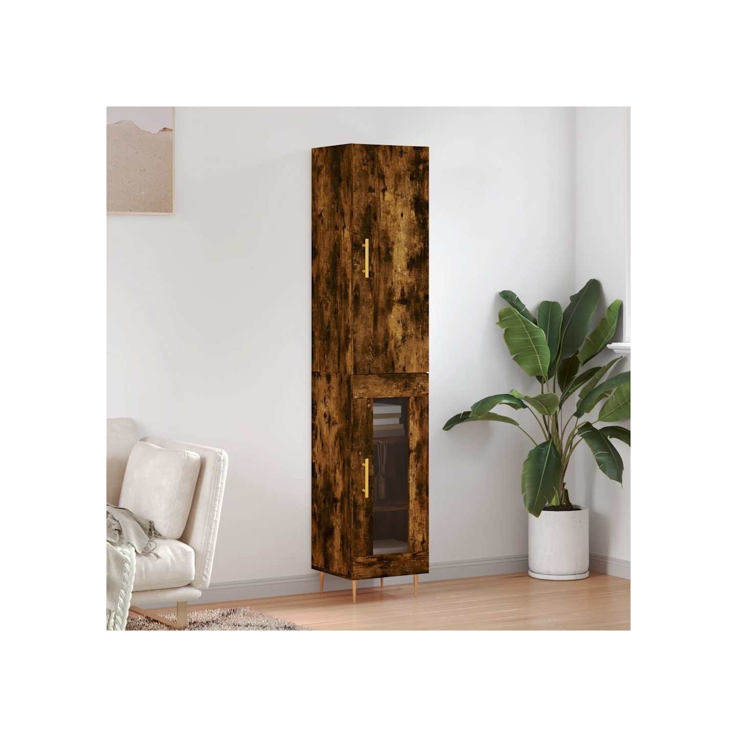 Buffet haut Chêne fumé 34,5x34x180 cm Bois d'ingénierie