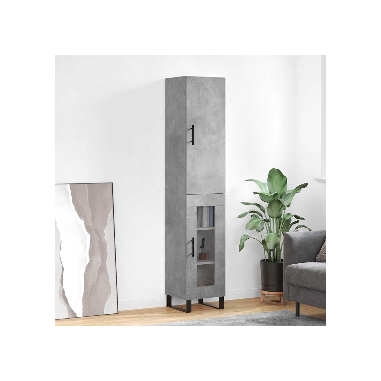 Buffet haut Gris béton 34,5x34x180 cm Bois d'ingénierie