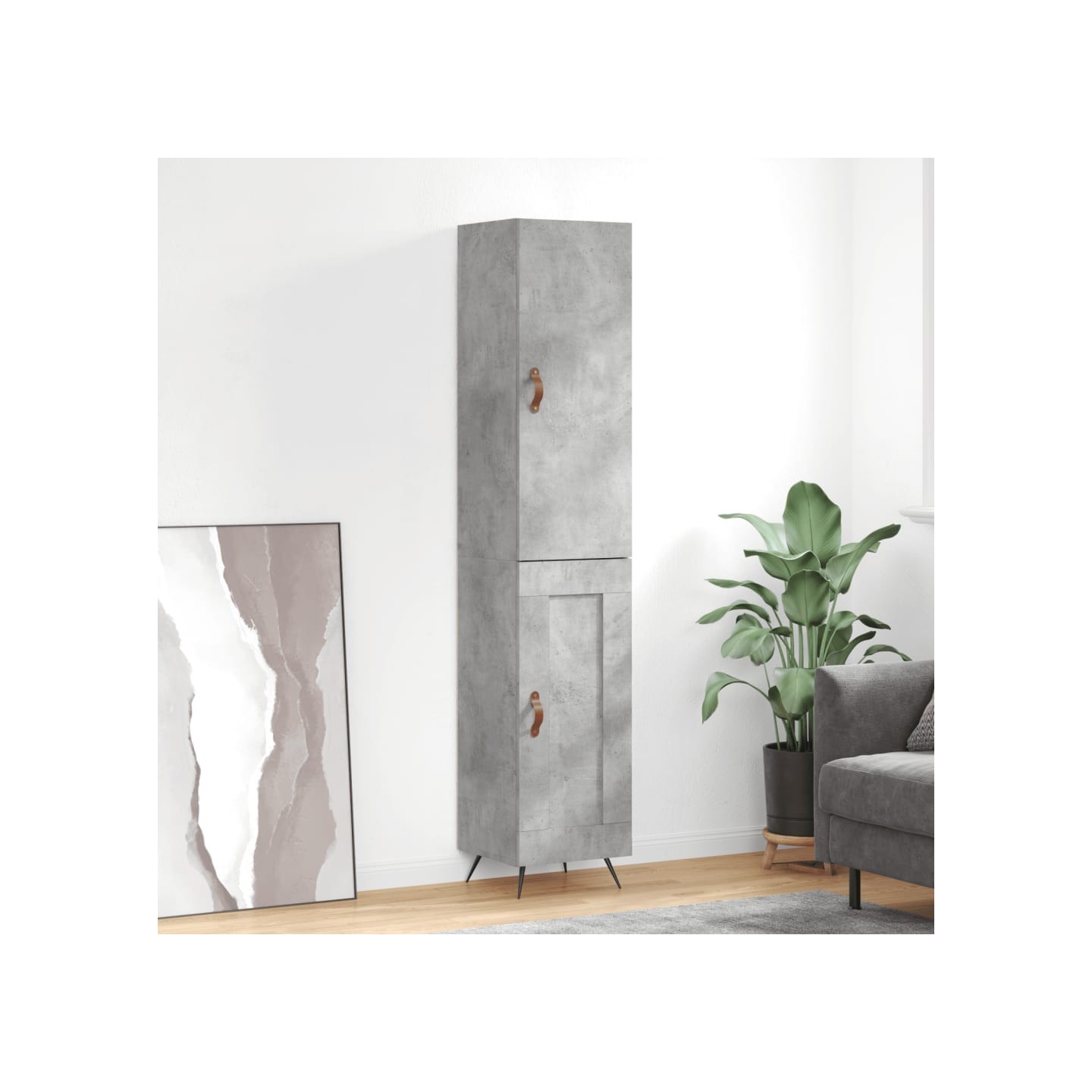 Buffet haut Gris béton 34,5x34x180 cm Bois d'ingénierie