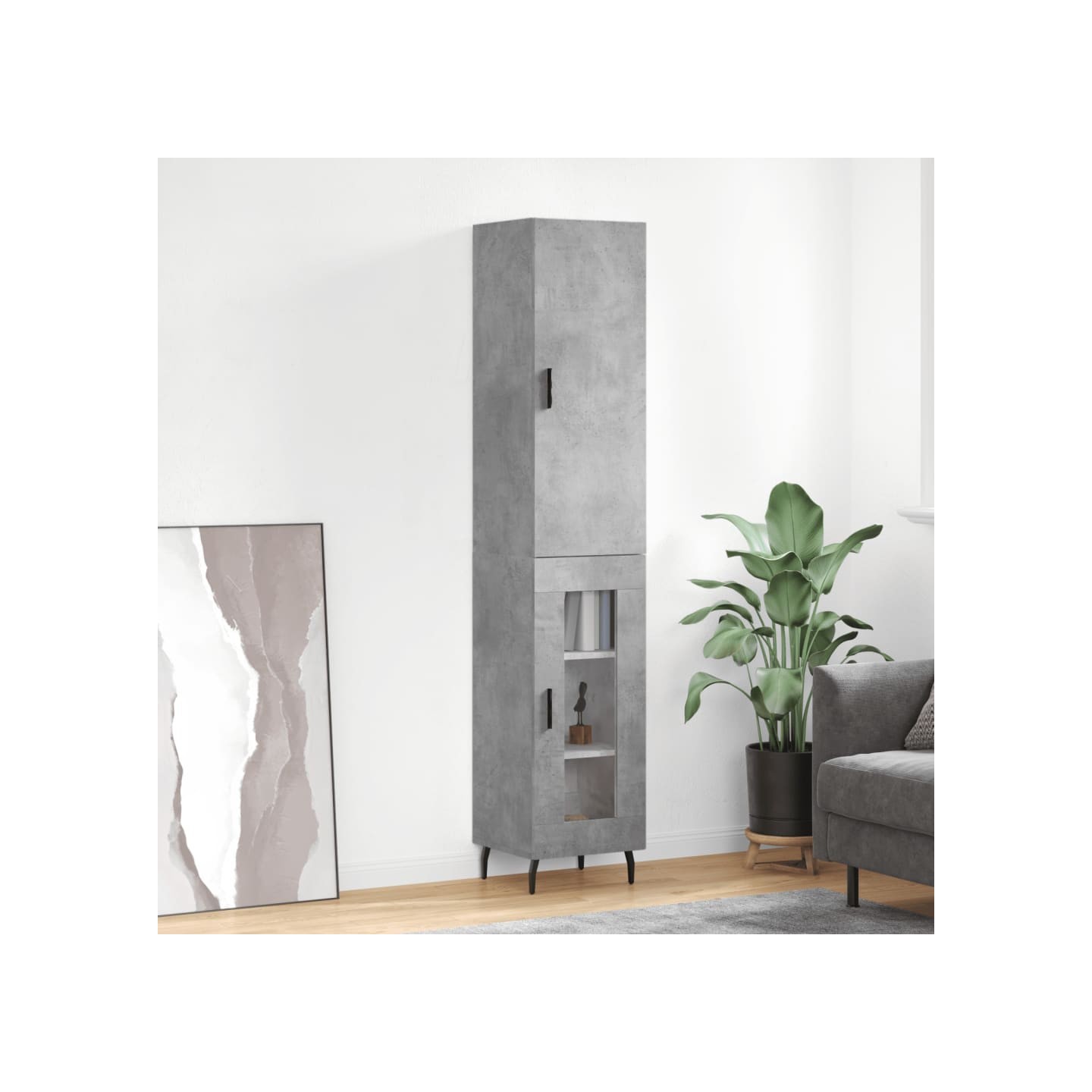 Buffet haut Gris béton 34,5x34x180 cm Bois d'ingénierie