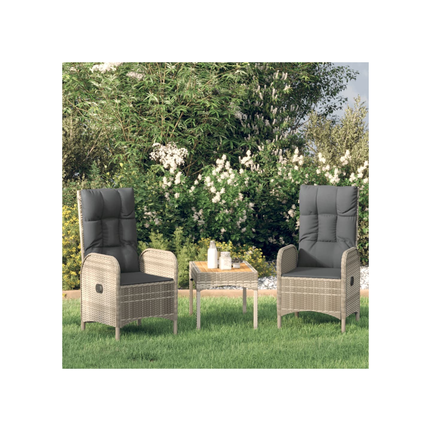 Salon de jardin 3 pcs avec coussins Gris Résine tressée