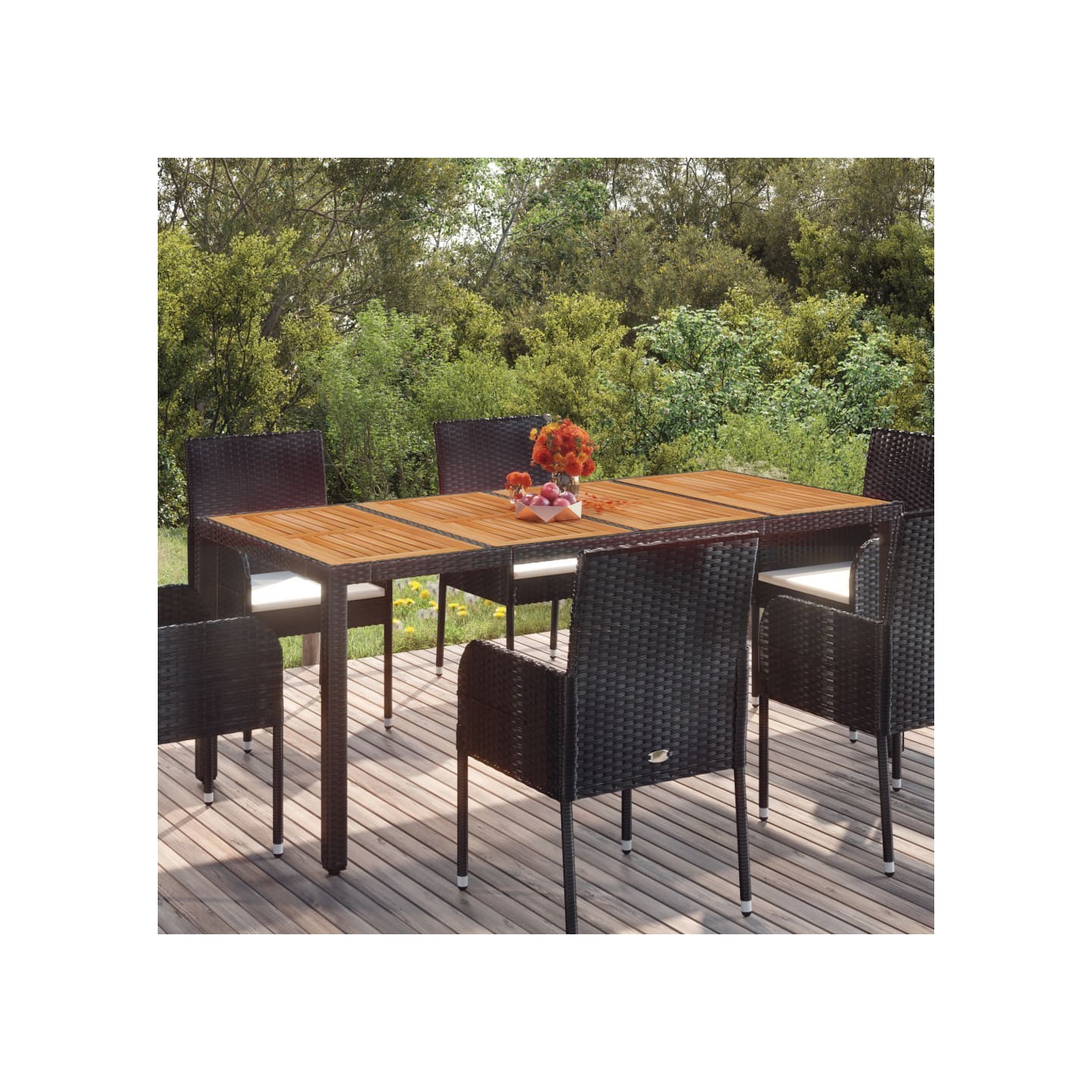Table de jardin dessus en bois Noir 190x90x75 cm Résine tressée