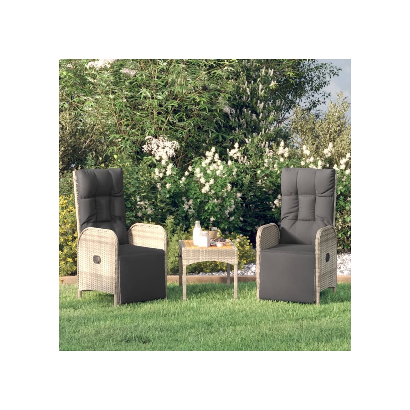 Chaises inclinables de jardin lot de 2 et table résine tressée