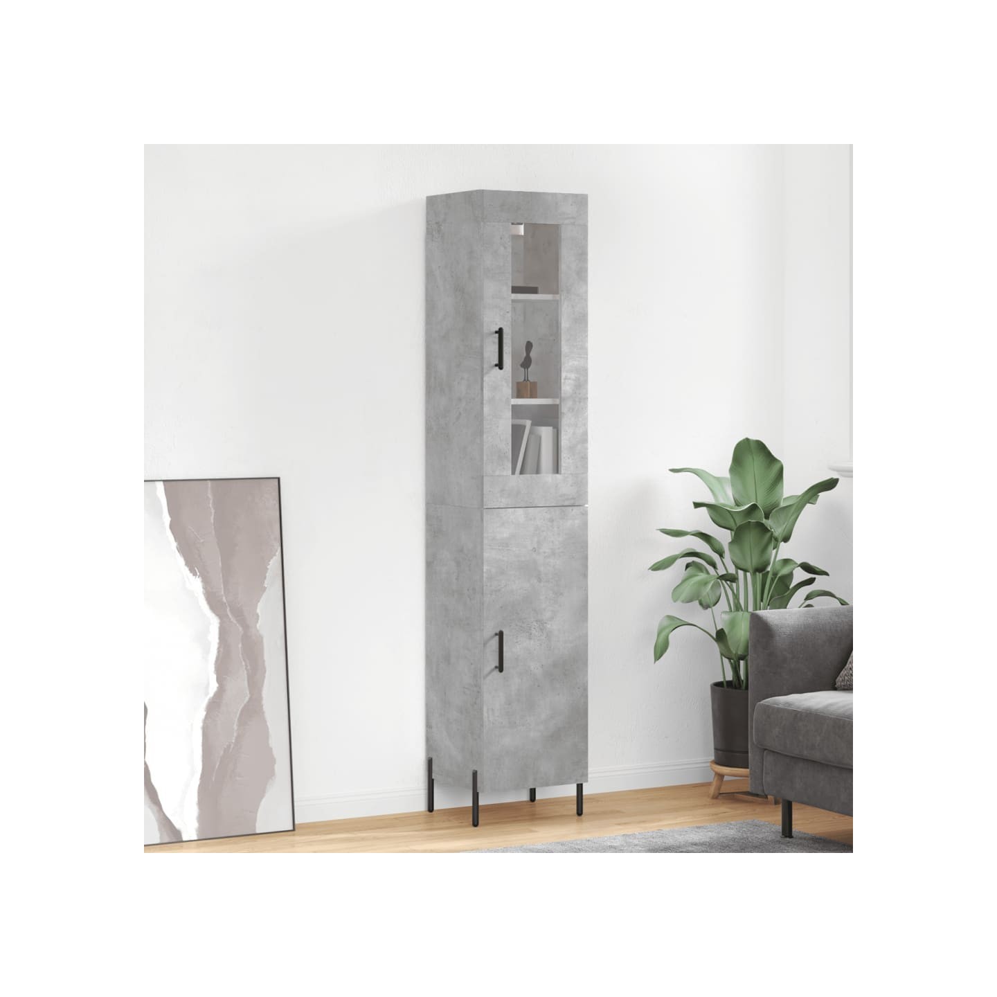 Buffet haut Gris béton 34,5x34x180 cm Bois d'ingénierie