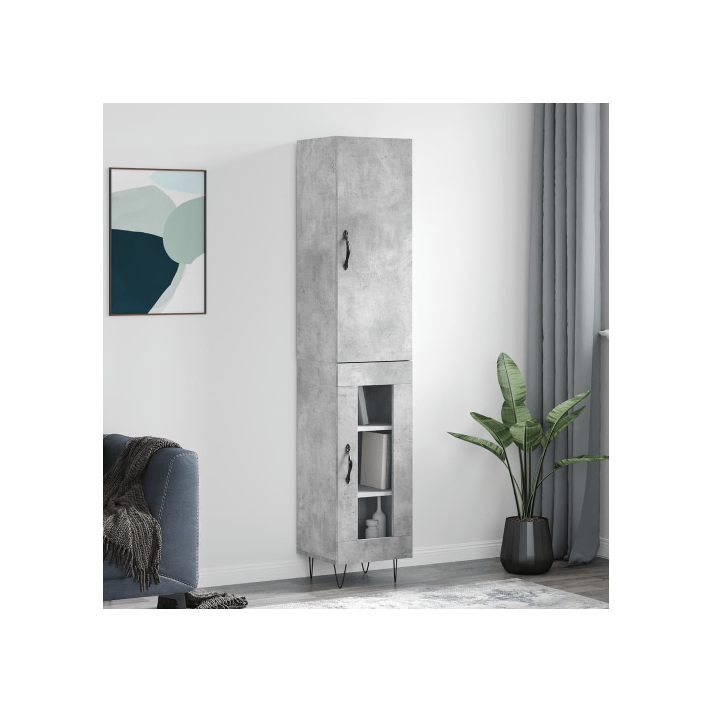 Buffet haut Gris béton 34,5x34x180 cm Bois d'ingénierie