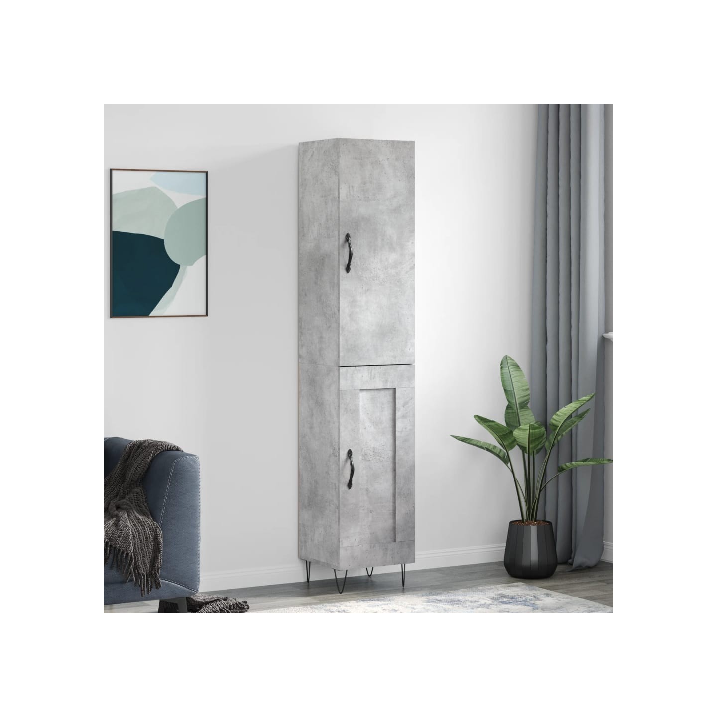 Buffet haut Gris béton 34,5x34x180 cm Bois d'ingénierie