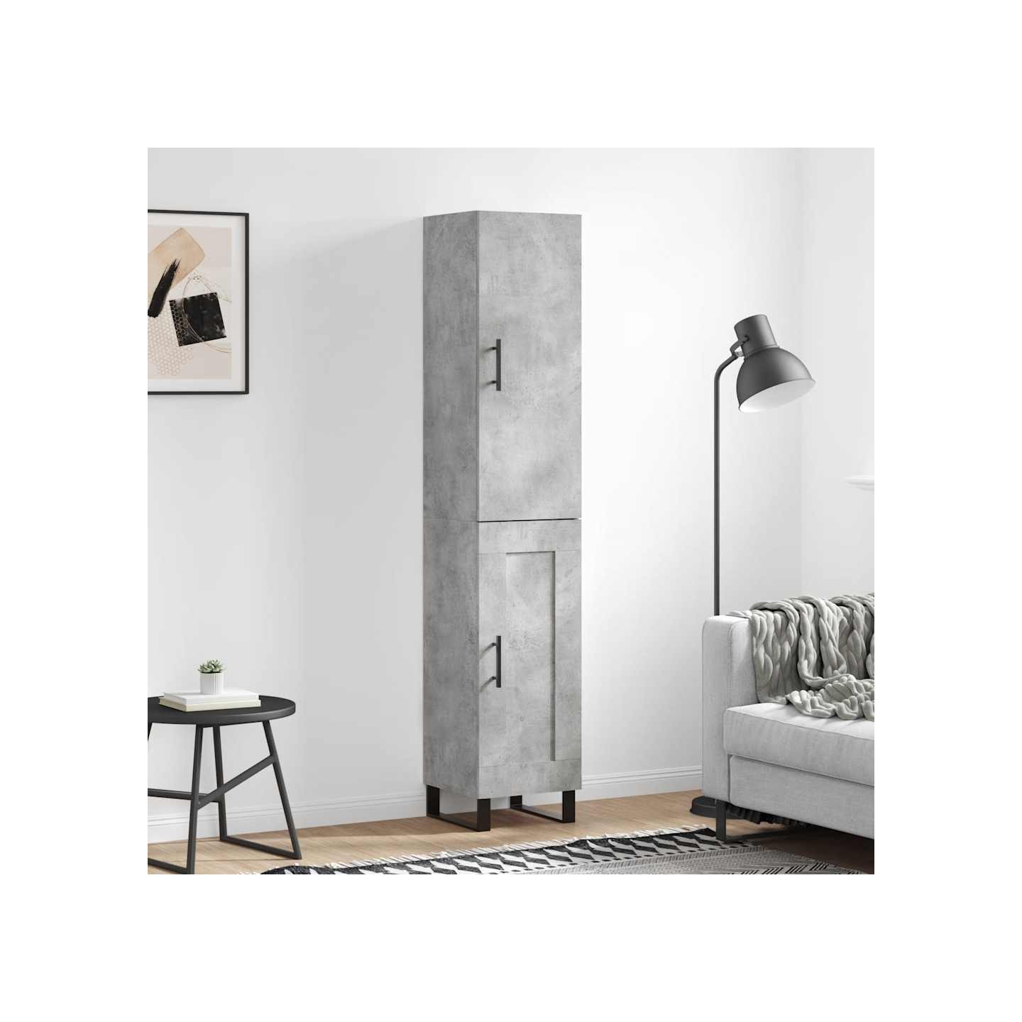 Buffet haut Gris béton 34,5x34x180 cm Bois d'ingénierie