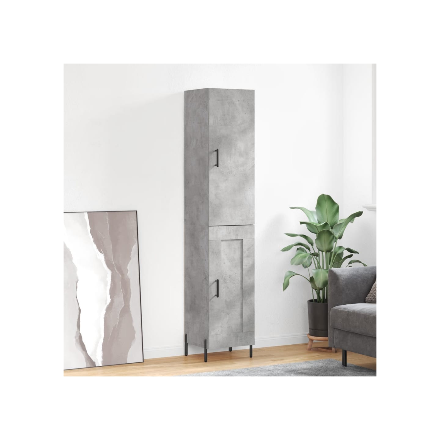 Buffet haut Gris béton 34,5x34x180 cm Bois d'ingénierie