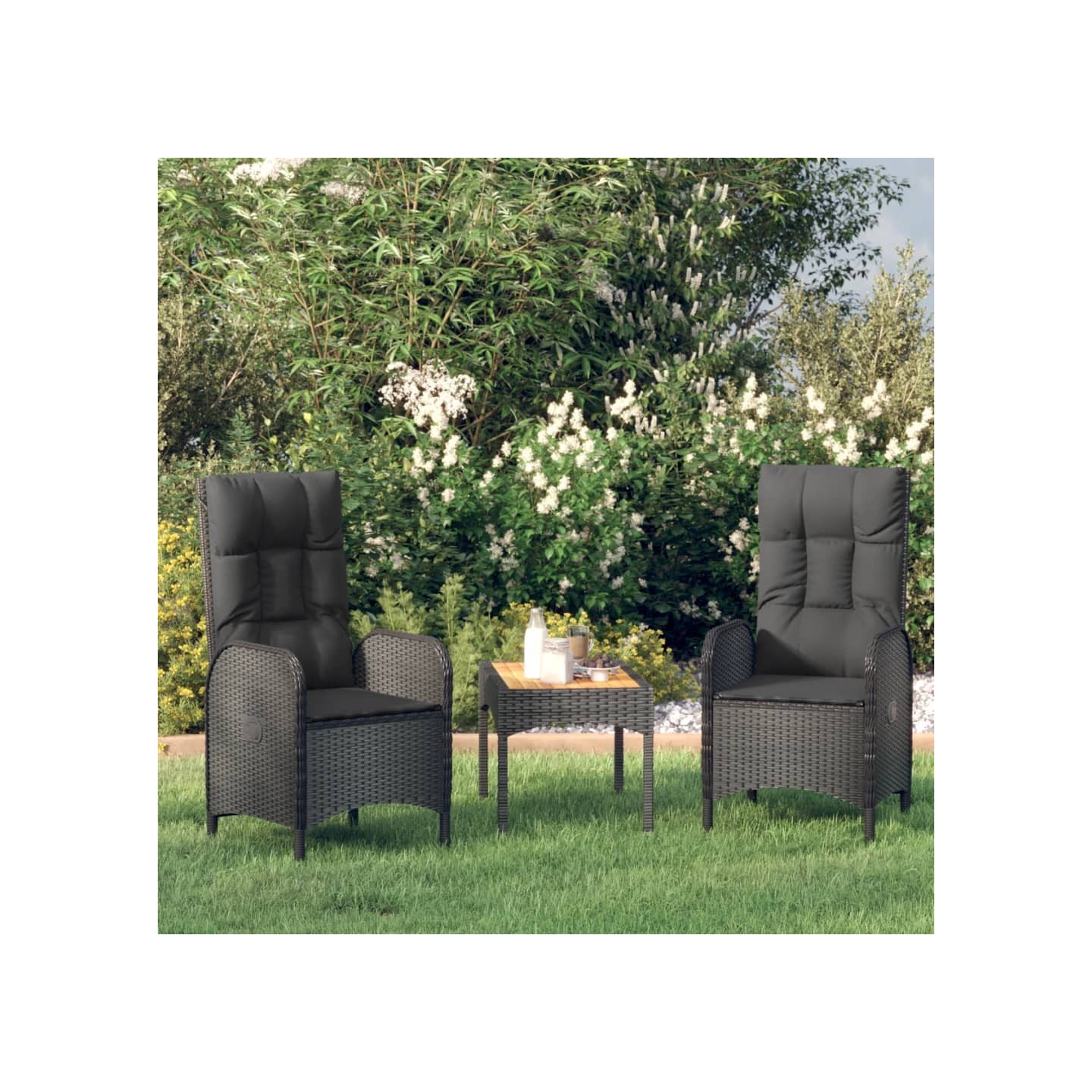Salon de jardin 3 pcs avec coussins Noir Résine tressée