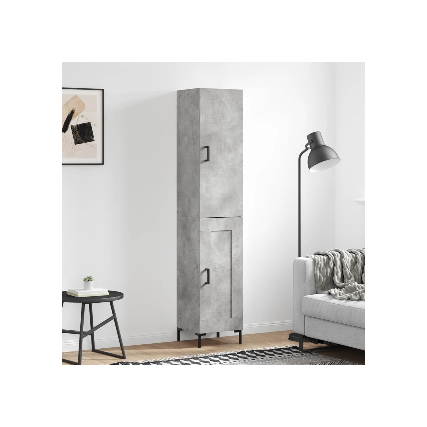 Buffet haut Gris béton 34,5x34x180 cm Bois d'ingénierie
