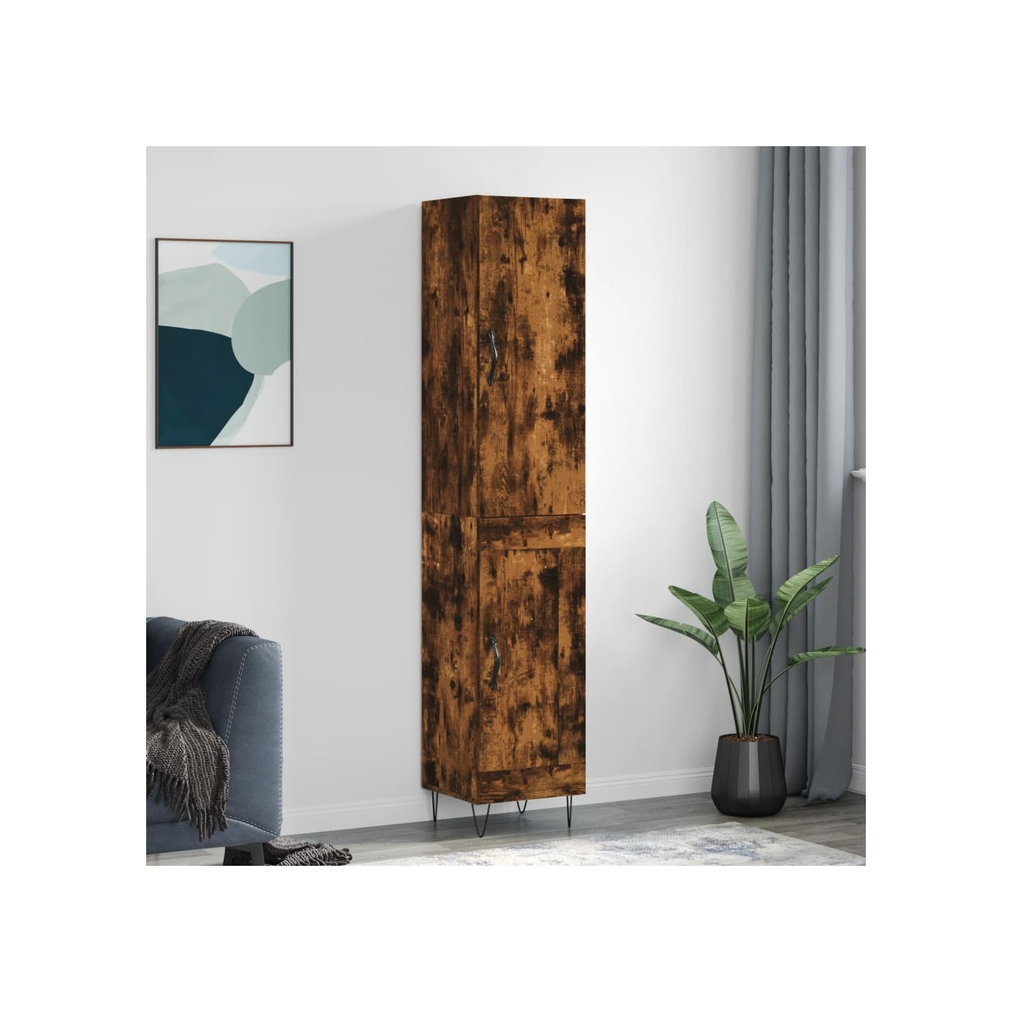 Buffet haut Chêne fumé 34,5x34x180 cm Bois d'ingénierie