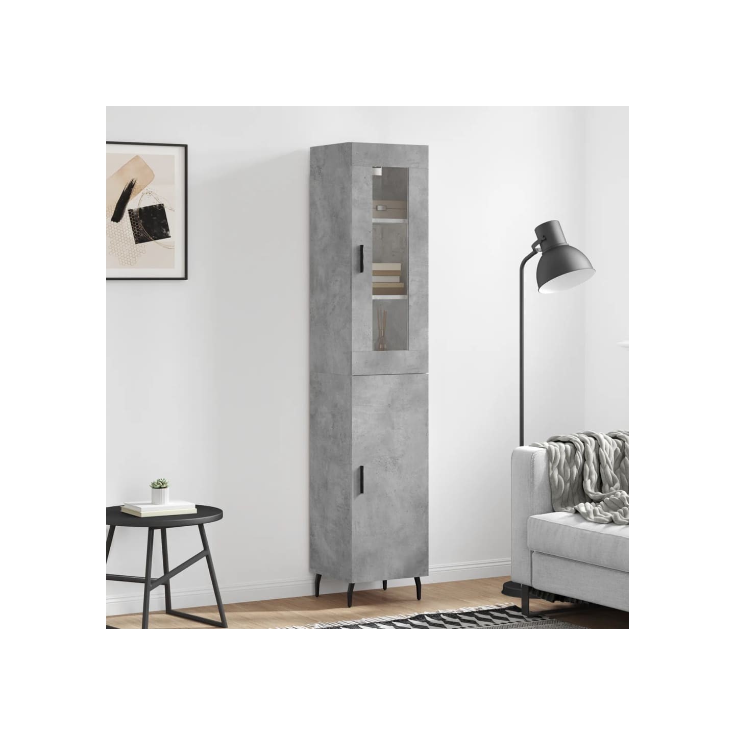 Buffet haut Gris béton 34,5x34x180 cm Bois d'ingénierie