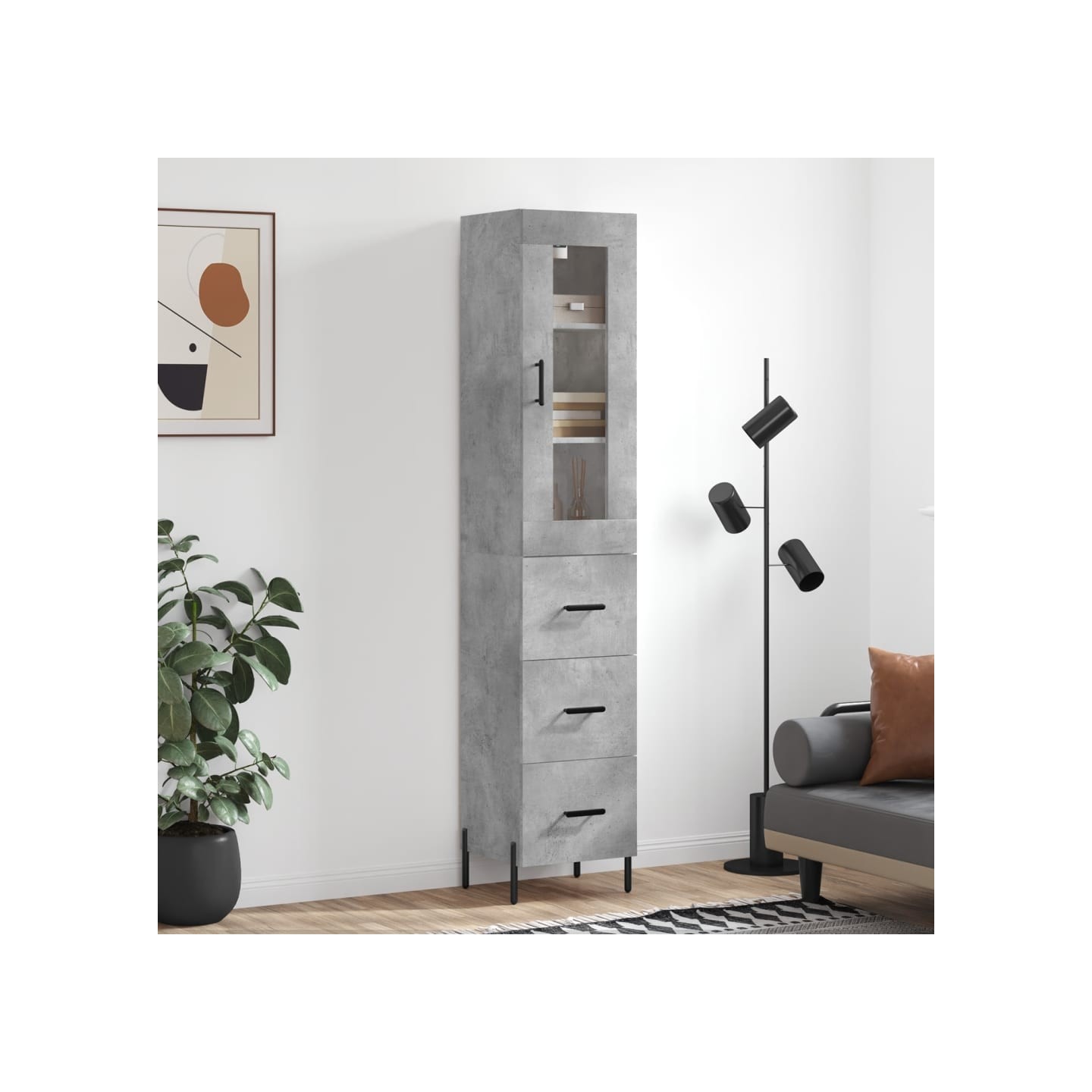 Buffet haut Gris béton 34,5x34x180 cm Bois d'ingénierie