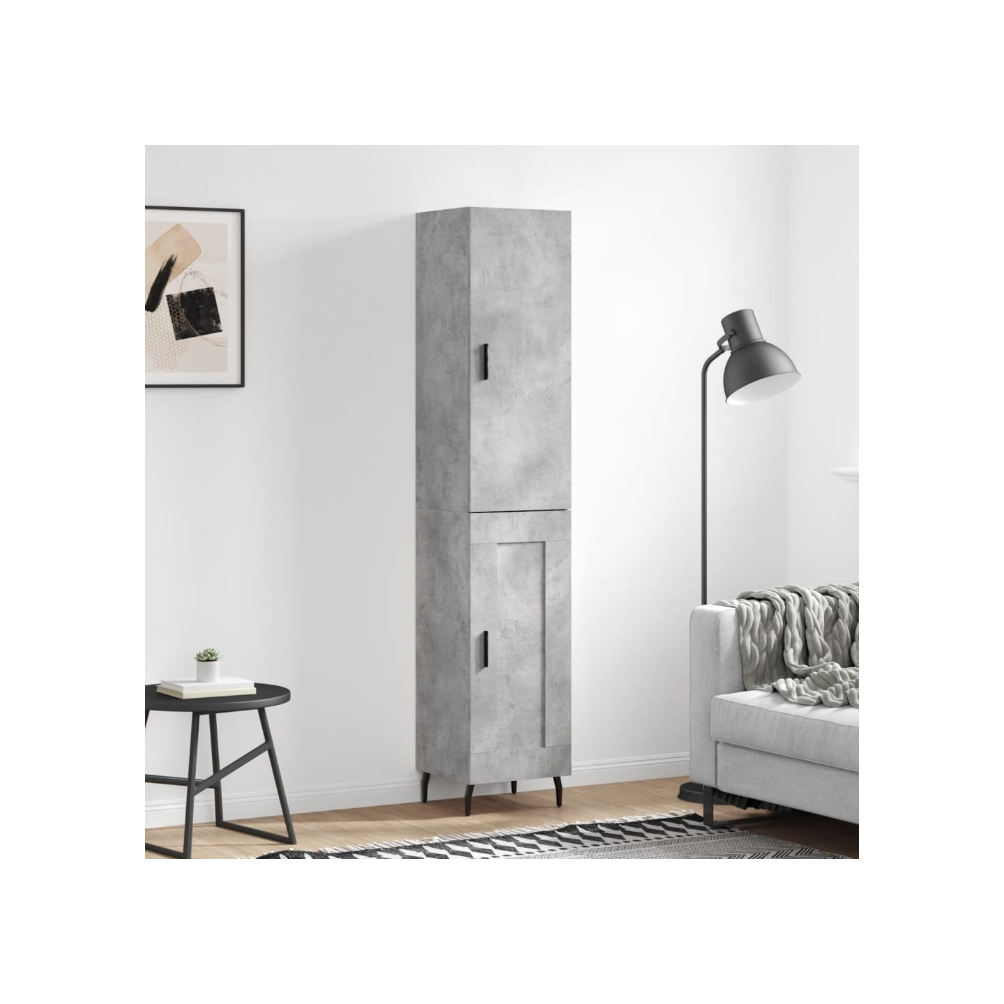 Buffet haut Gris béton 34,5x34x180 cm Bois d'ingénierie