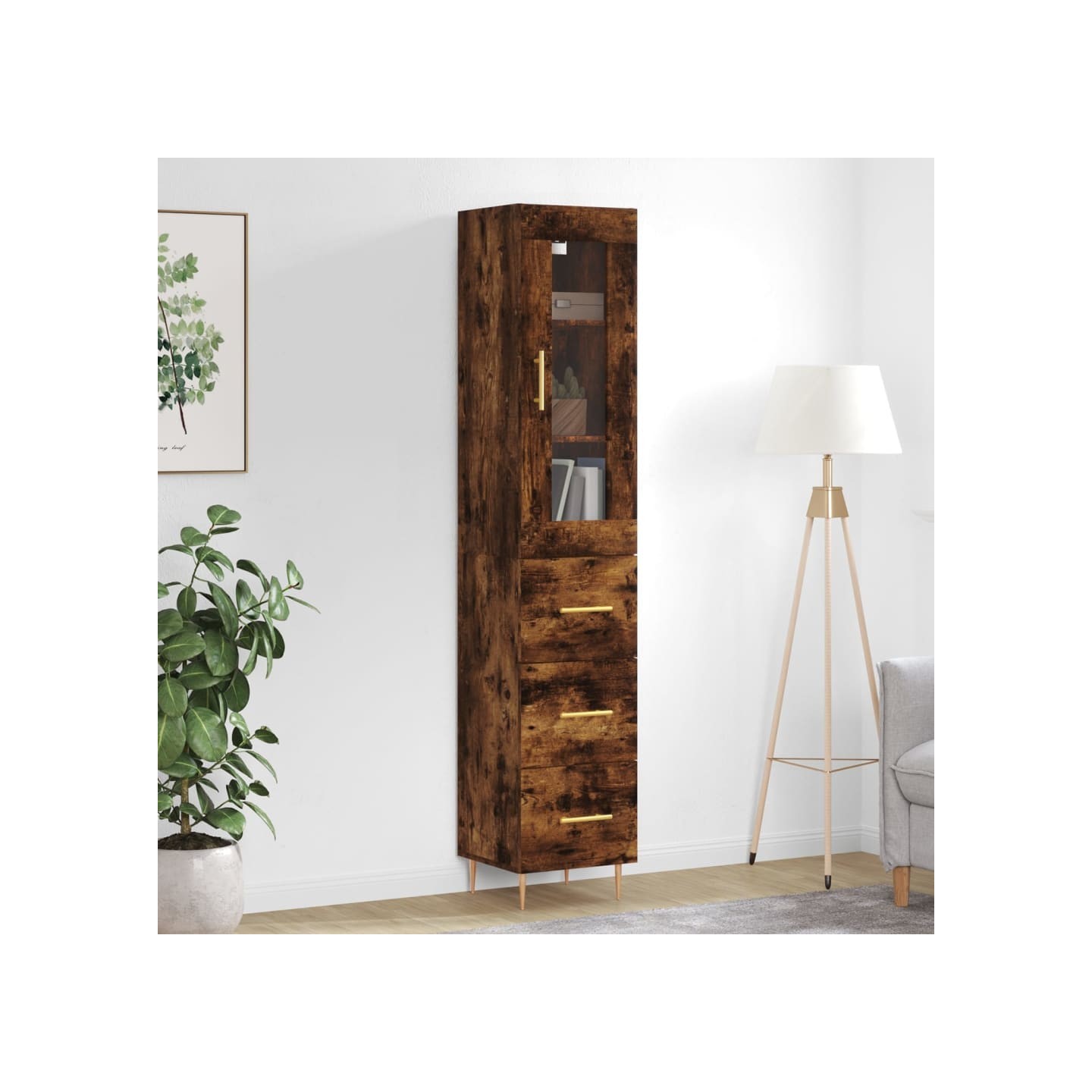 Buffet haut Chêne fumé 34,5x34x180 cm Bois d'ingénierie