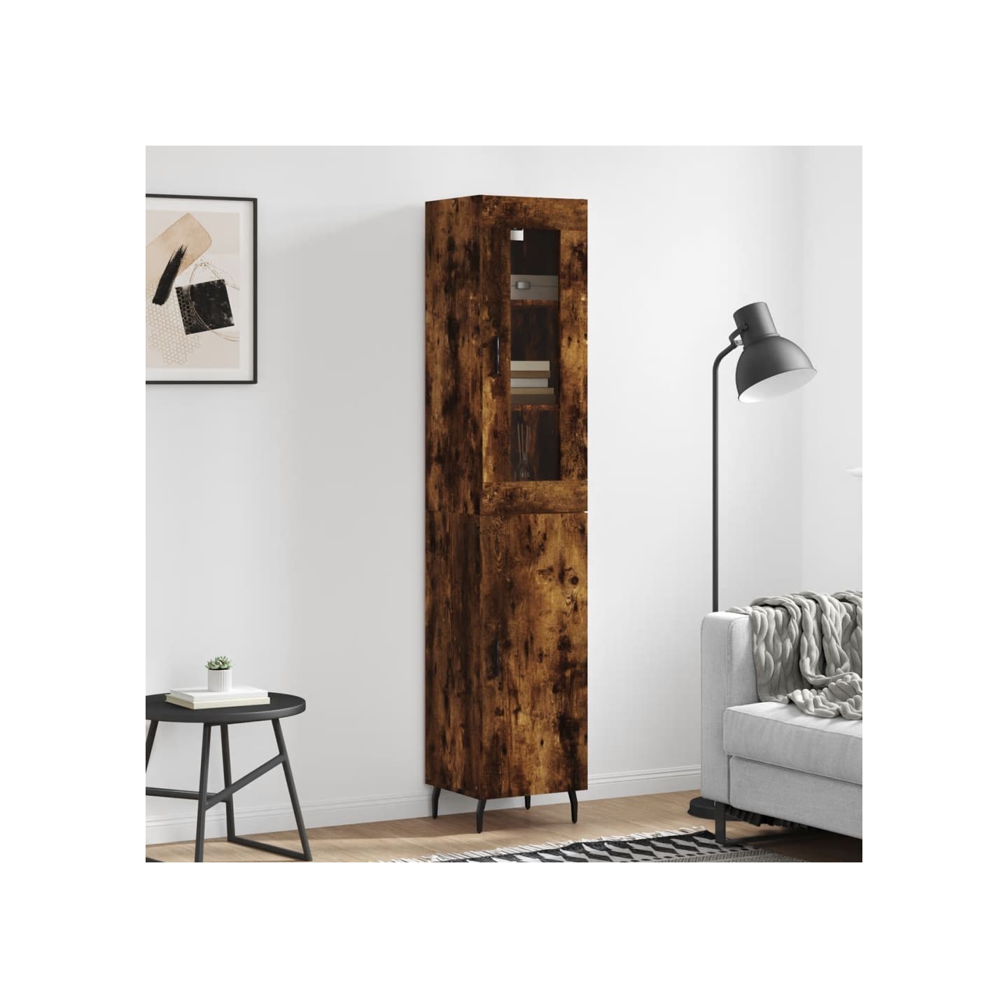 Buffet haut Chêne fumé 34,5x34x180 cm Bois d'ingénierie