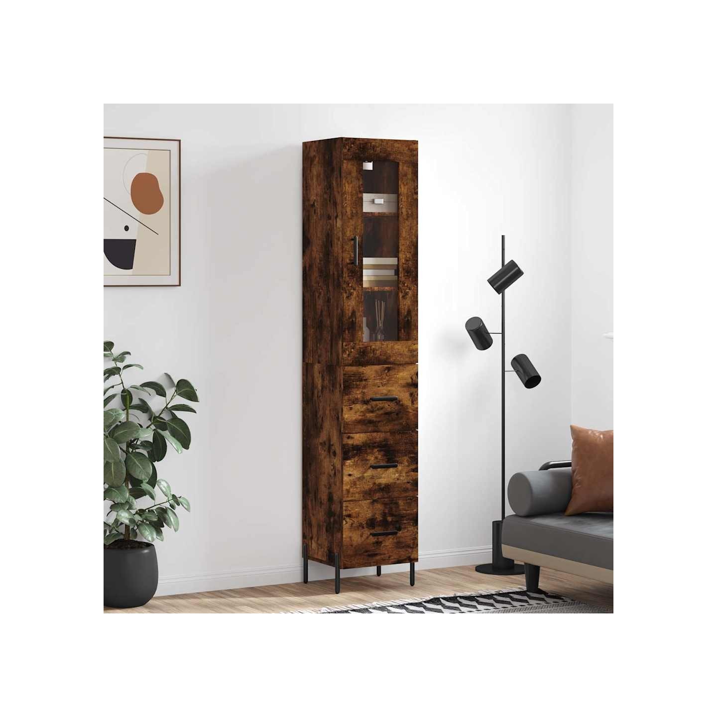 Buffet haut Chêne fumé 34,5x34x180 cm Bois d'ingénierie