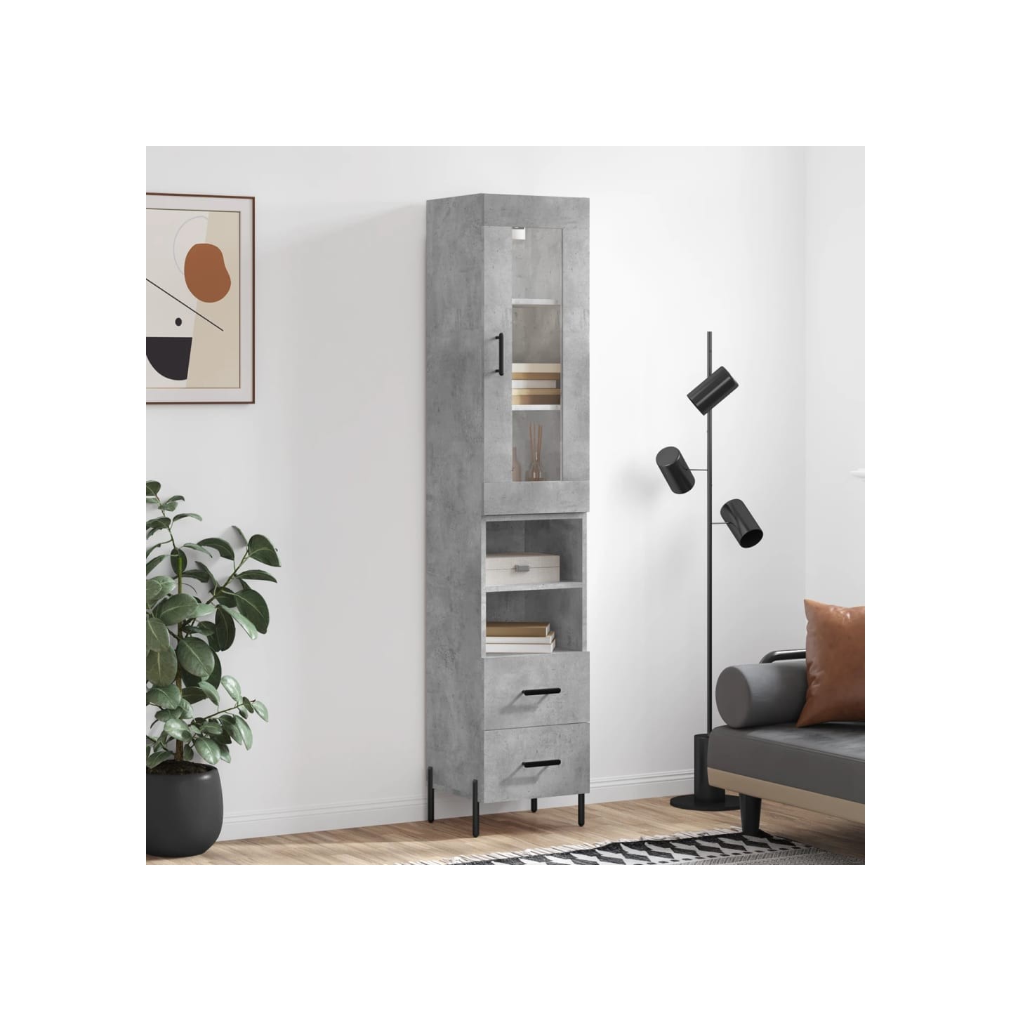 Buffet haut Gris béton 34,5x34x180 cm Bois d'ingénierie