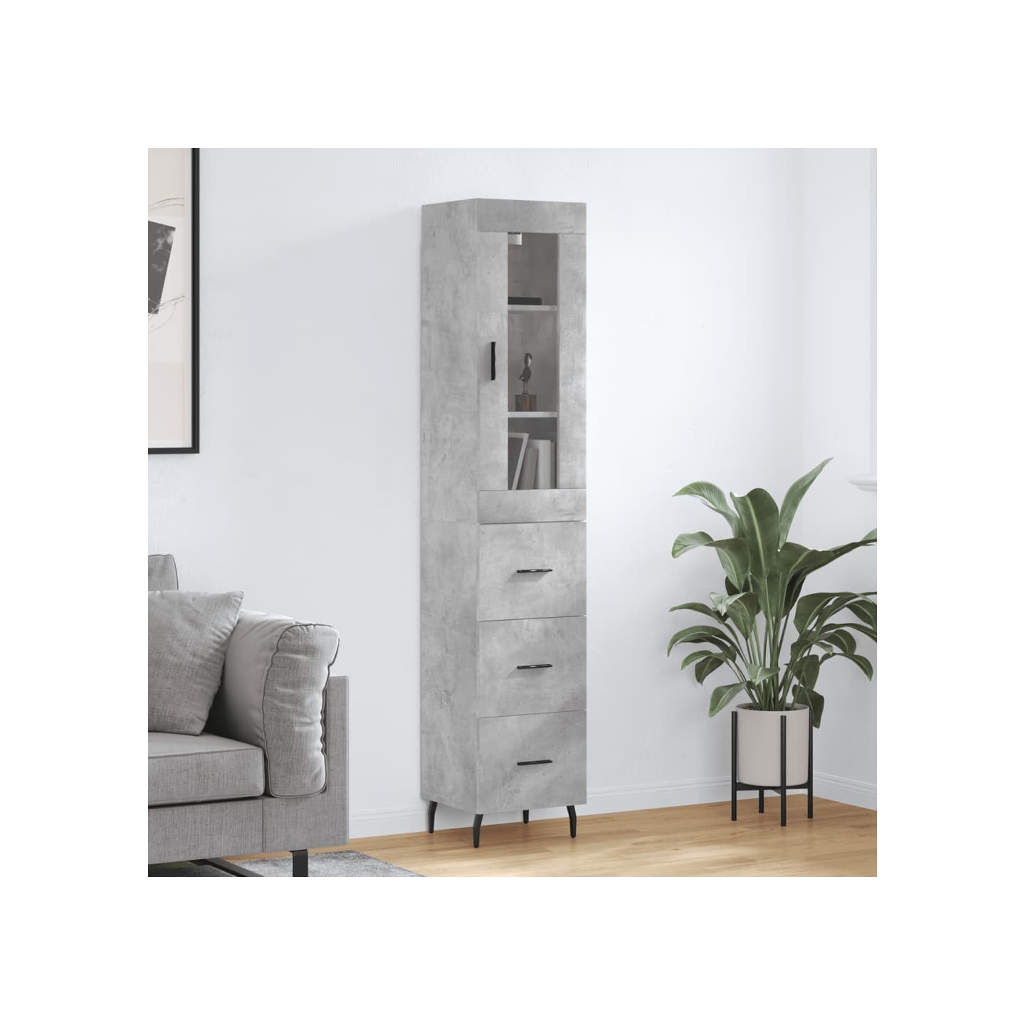 Buffet haut Gris béton 34,5x34x180 cm Bois d'ingénierie