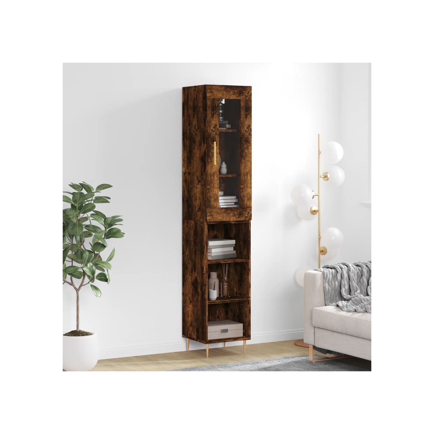 Buffet haut Chêne fumé 34,5x34x180 cm Bois d'ingénierie