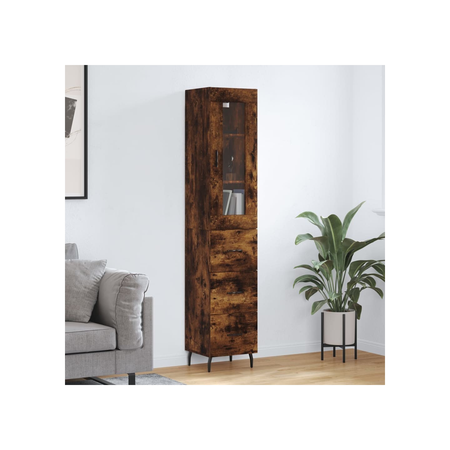 Buffet haut Chêne fumé 34,5x34x180 cm Bois d'ingénierie