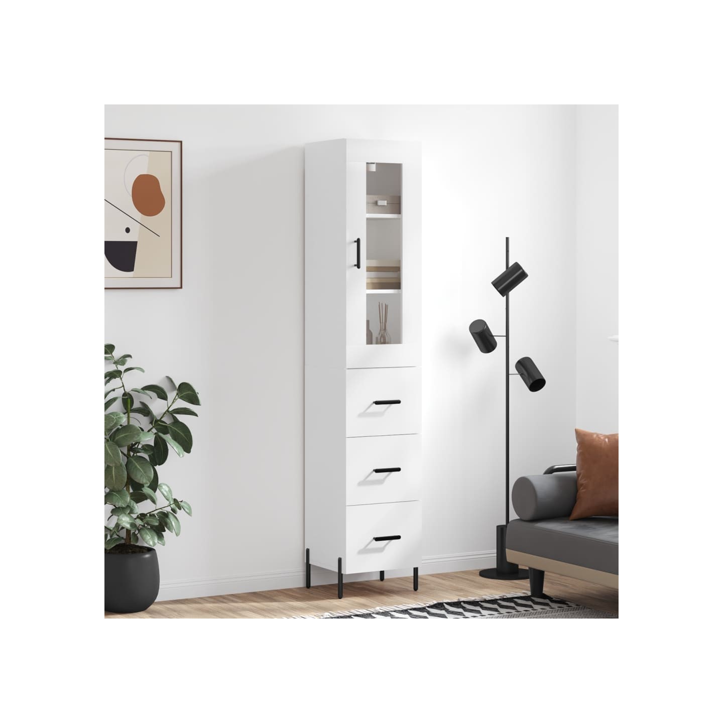 Buffet haut Blanc 34,5x34x180 cm Bois d'ingénierie