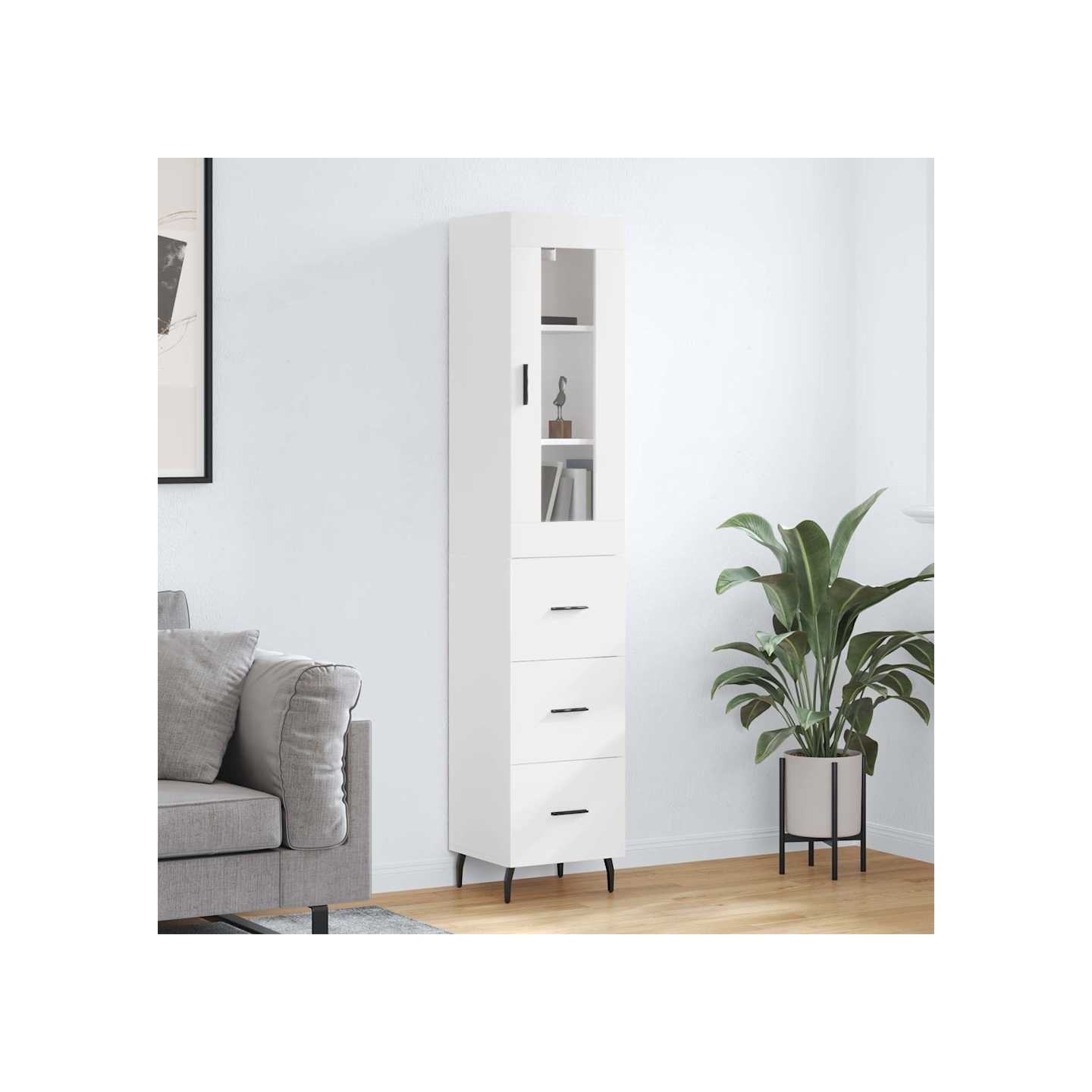 Buffet haut Blanc 34,5x34x180 cm Bois d'ingénierie