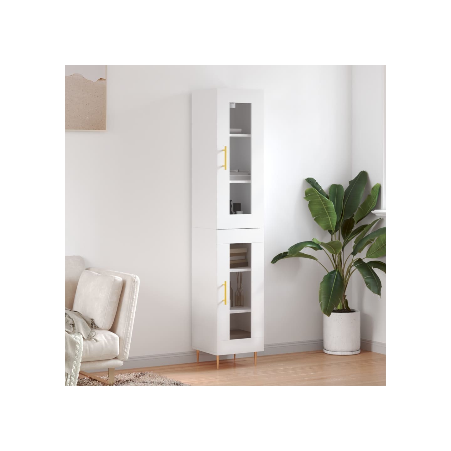 Buffet haut Blanc 34,5x34x180 cm Bois d'ingénierie