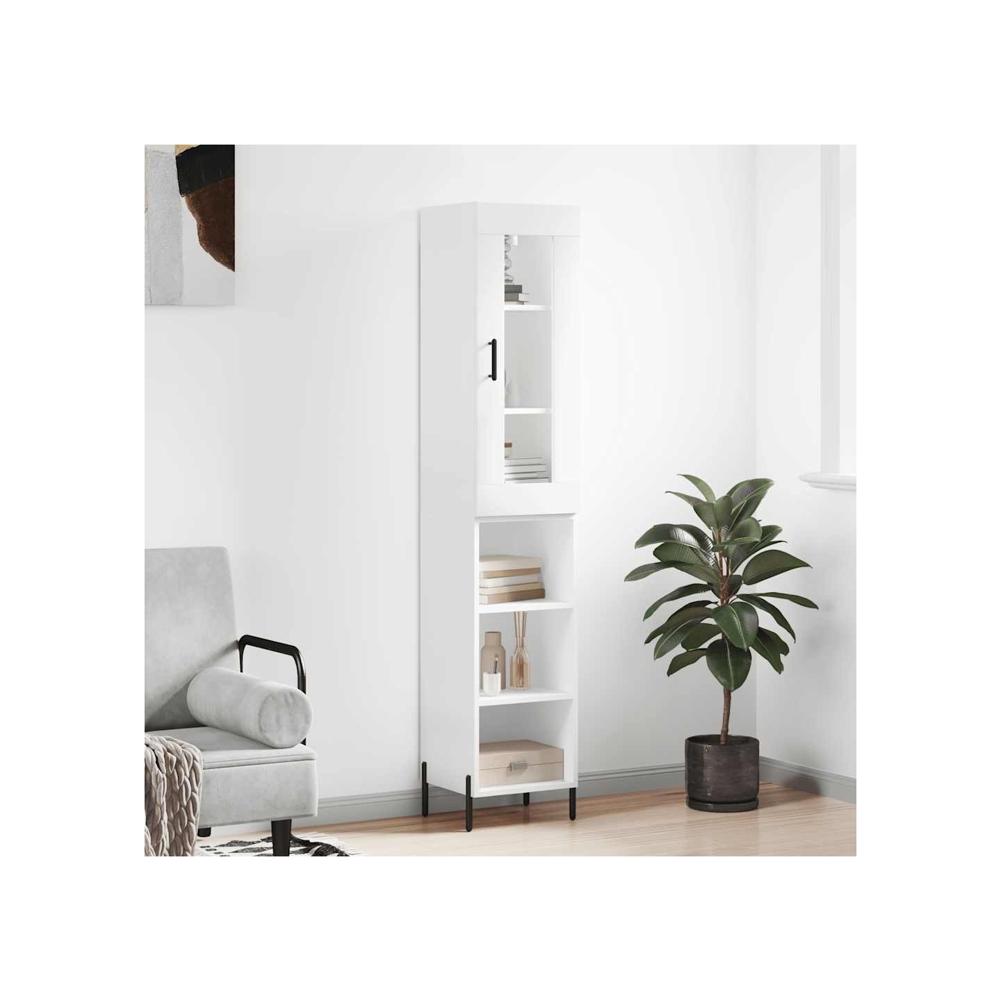 Buffet haut Blanc 34,5x34x180 cm Bois d'ingénierie
