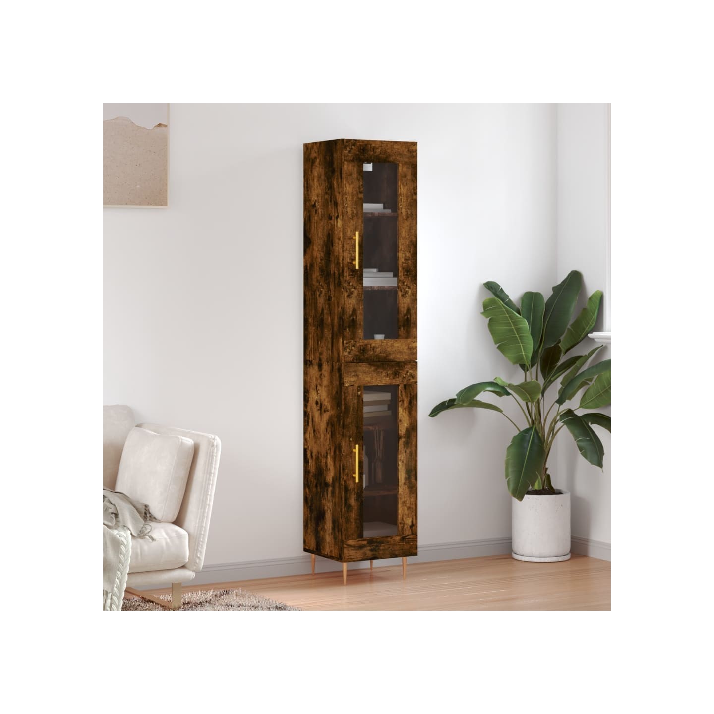 Buffet haut Chêne fumé 34,5x34x180 cm Bois d'ingénierie