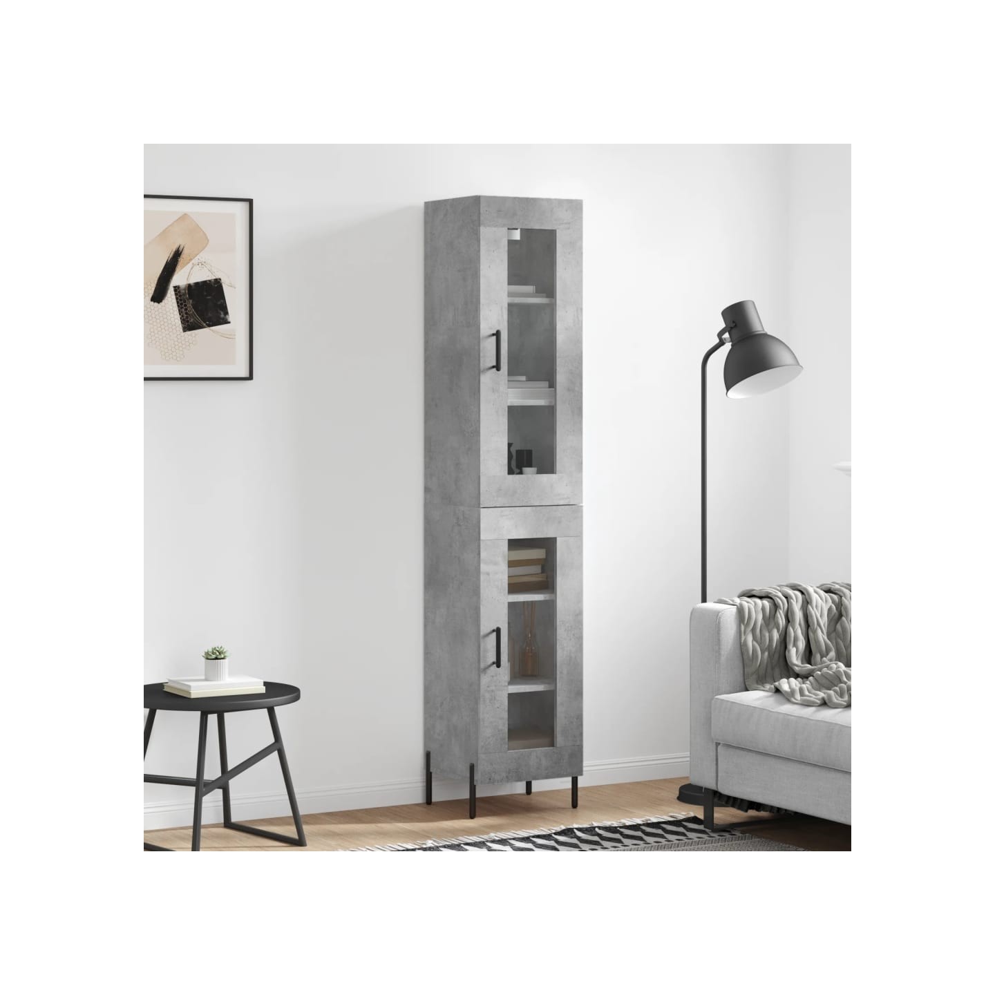 Buffet haut Gris béton 34,5x34x180 cm Bois d'ingénierie