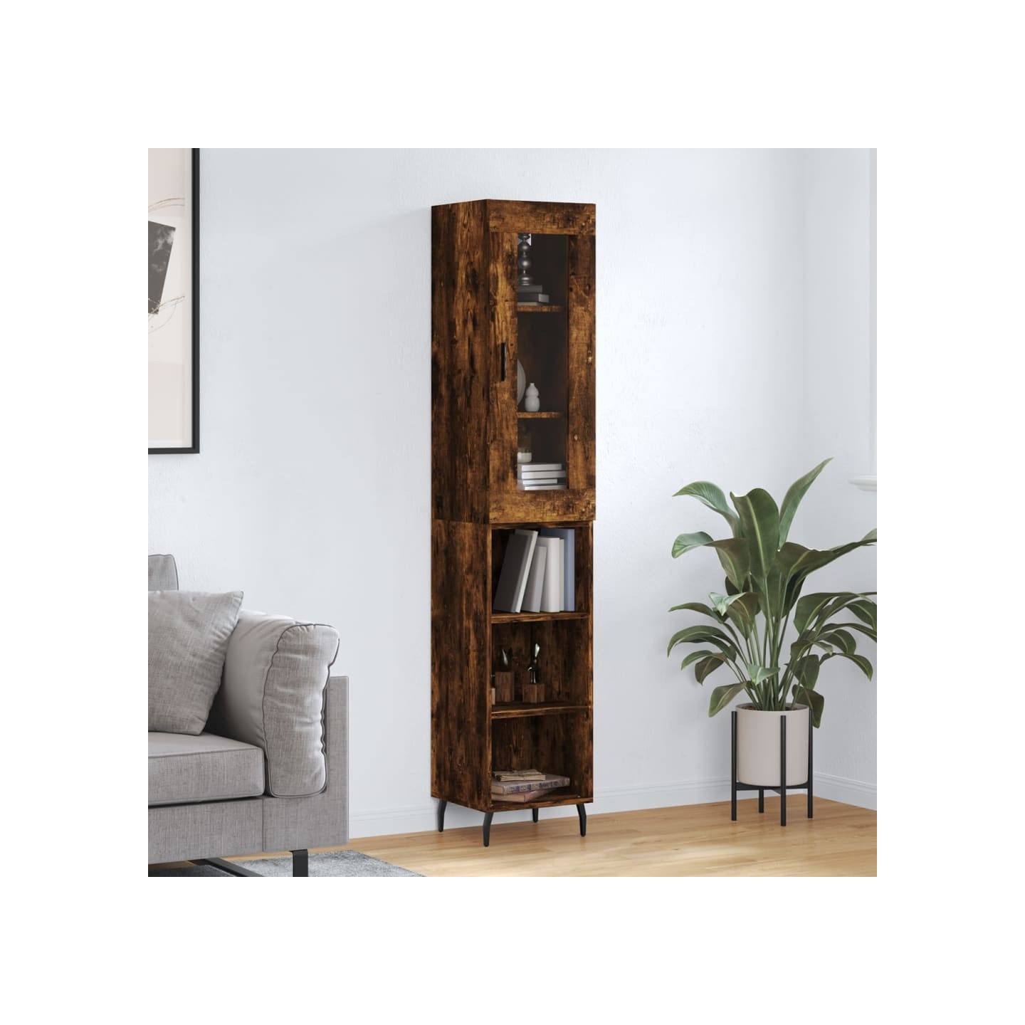 Buffet haut Chêne fumé 34,5x34x180 cm Bois d'ingénierie