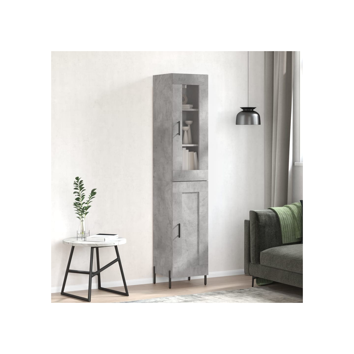 Buffet haut Gris béton 34,5x34x180 cm Bois d'ingénierie