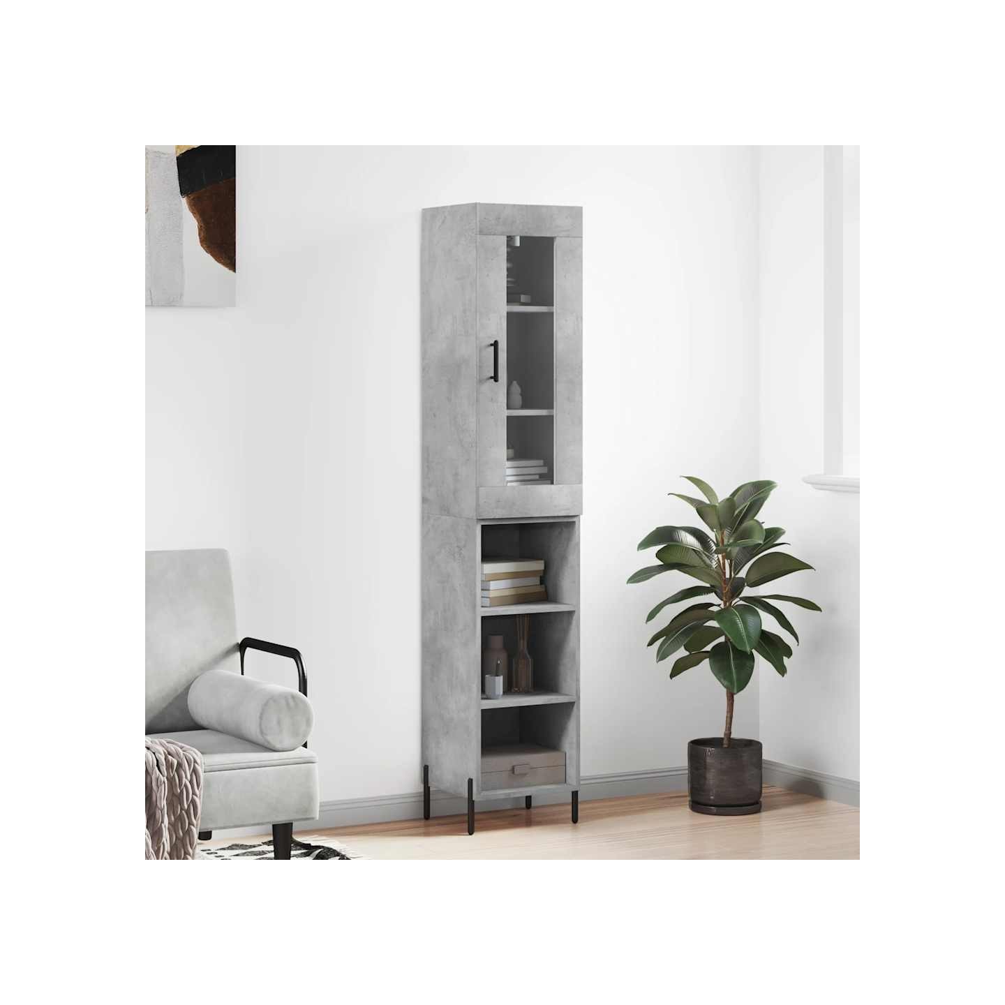 Buffet haut Gris béton 34,5x34x180 cm Bois d'ingénierie