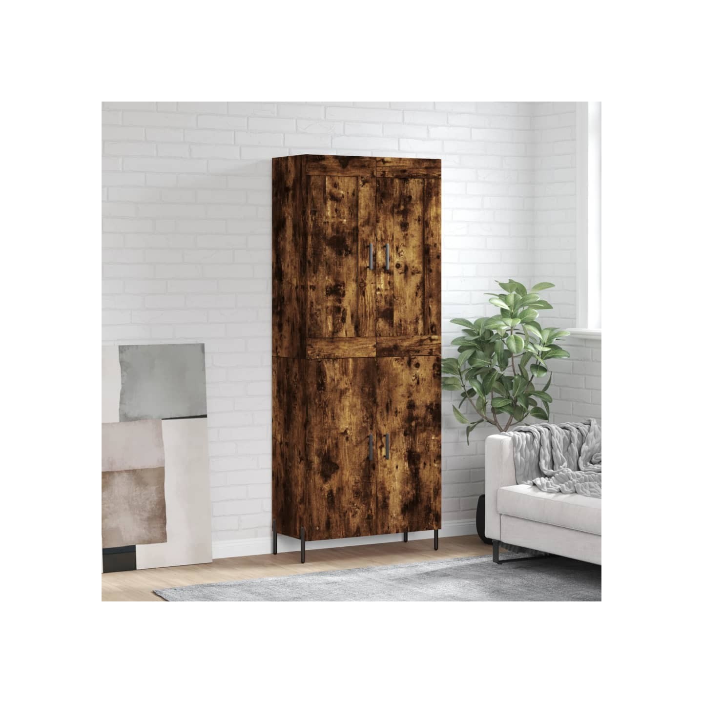 Buffet haut Chêne fumé 69,5x34x180 cm Bois d'ingénierie