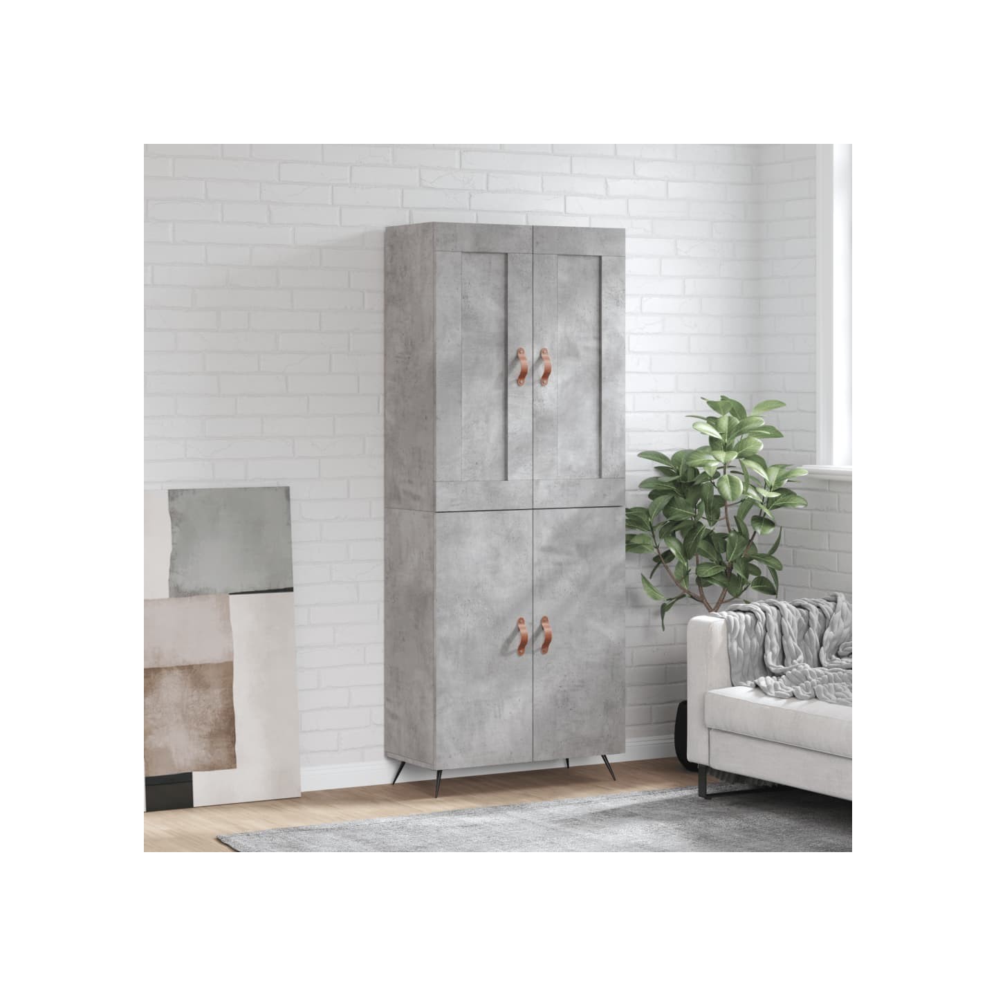 Buffet haut Gris béton 69,5x34x180 cm Bois d'ingénierie