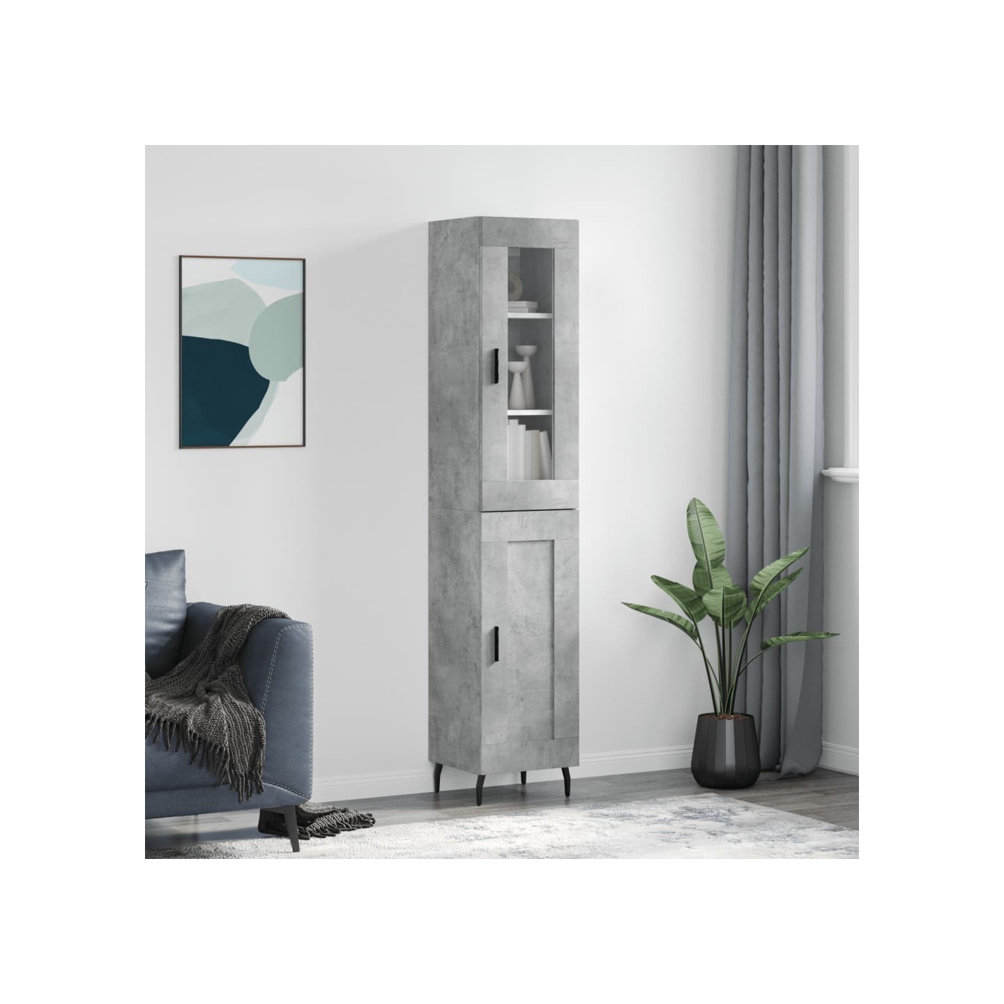 Buffet haut Gris béton 34,5x34x180 cm Bois d'ingénierie