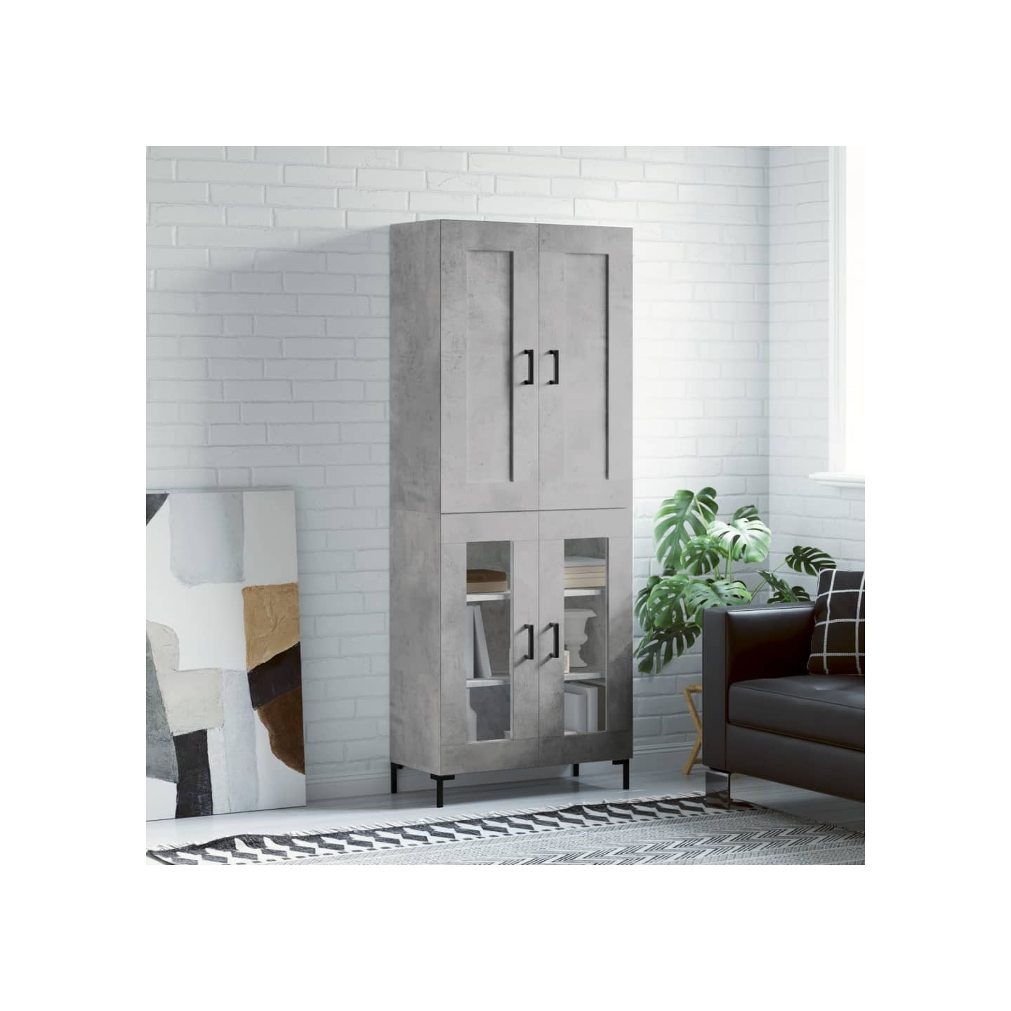 Buffet haut Gris béton 69,5x34x180 cm Bois d'ingénierie