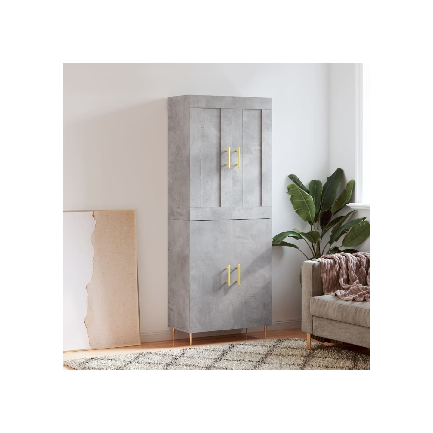 Buffet haut Gris béton 69,5x34x180 cm Bois d'ingénierie