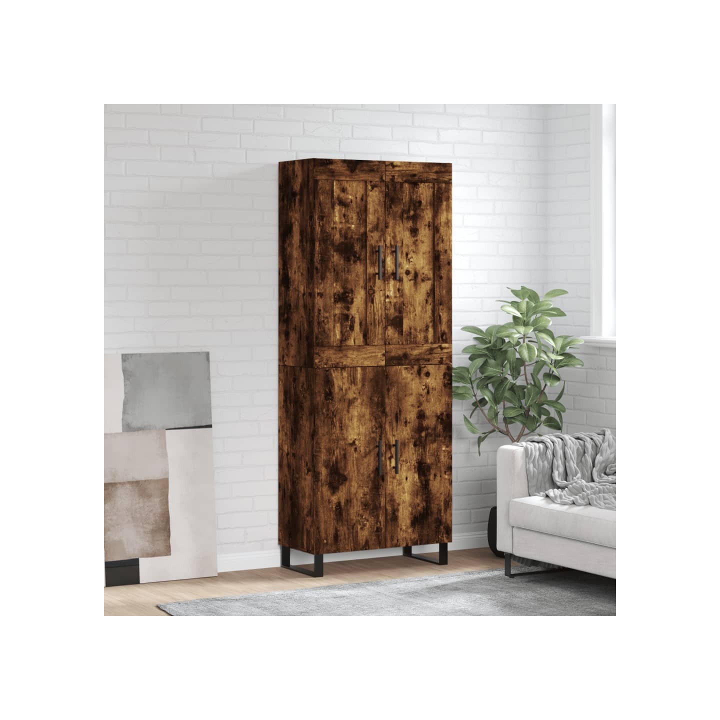 Buffet haut Chêne fumé 69,5x34x180 cm Bois d'ingénierie