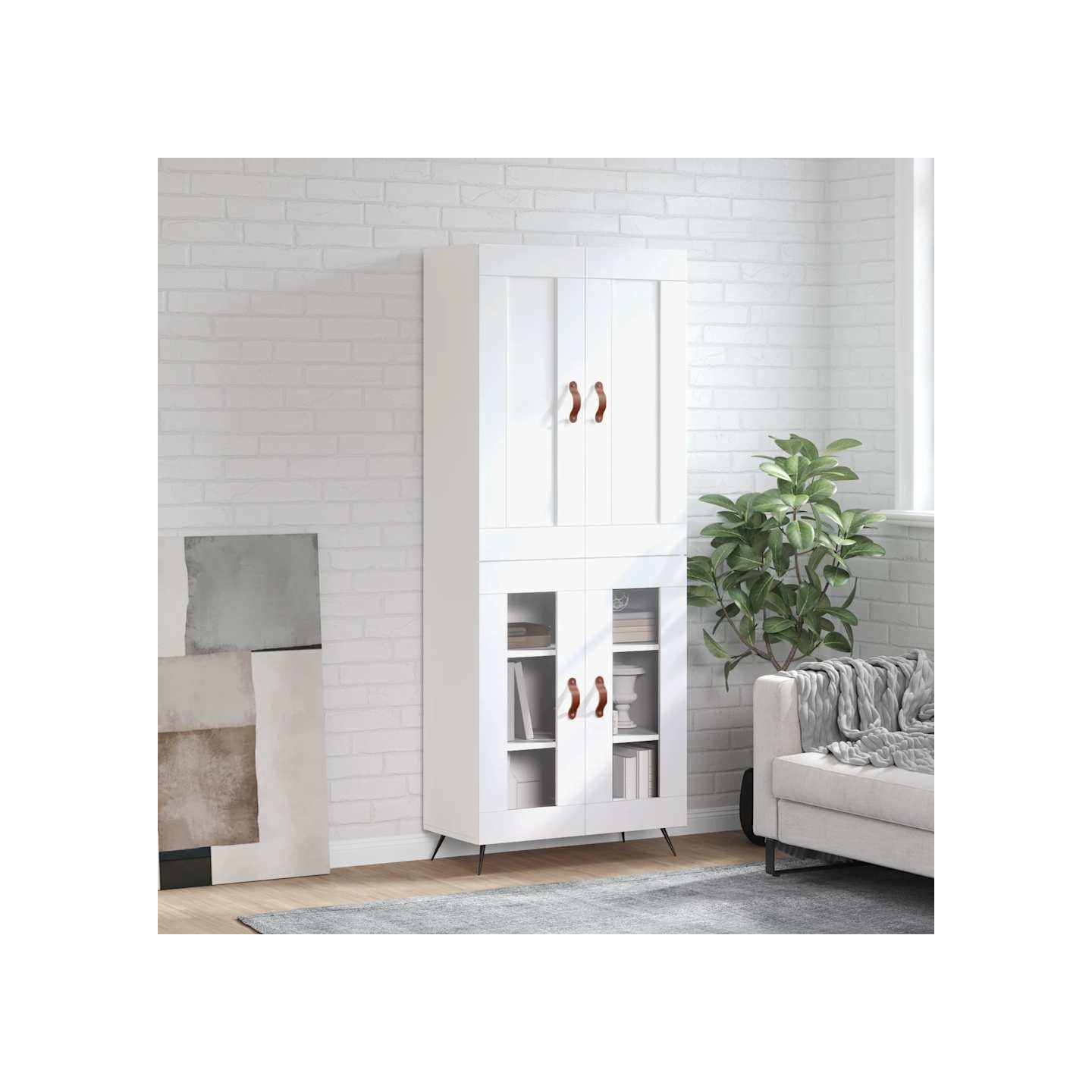 Buffet haut Blanc 69,5x34x180 cm Bois d'ingénierie