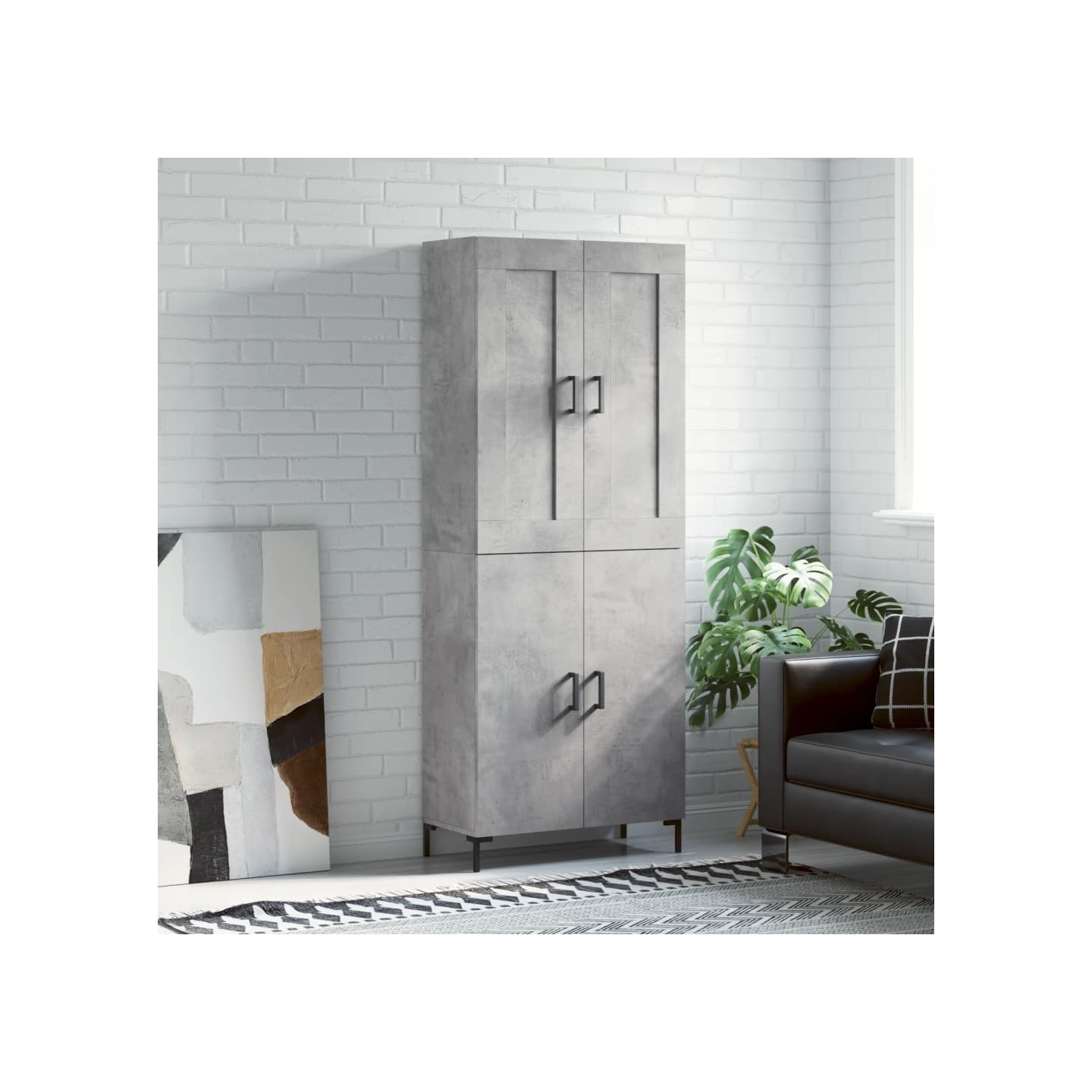 Buffet haut Gris béton 69,5x34x180 cm Bois d'ingénierie