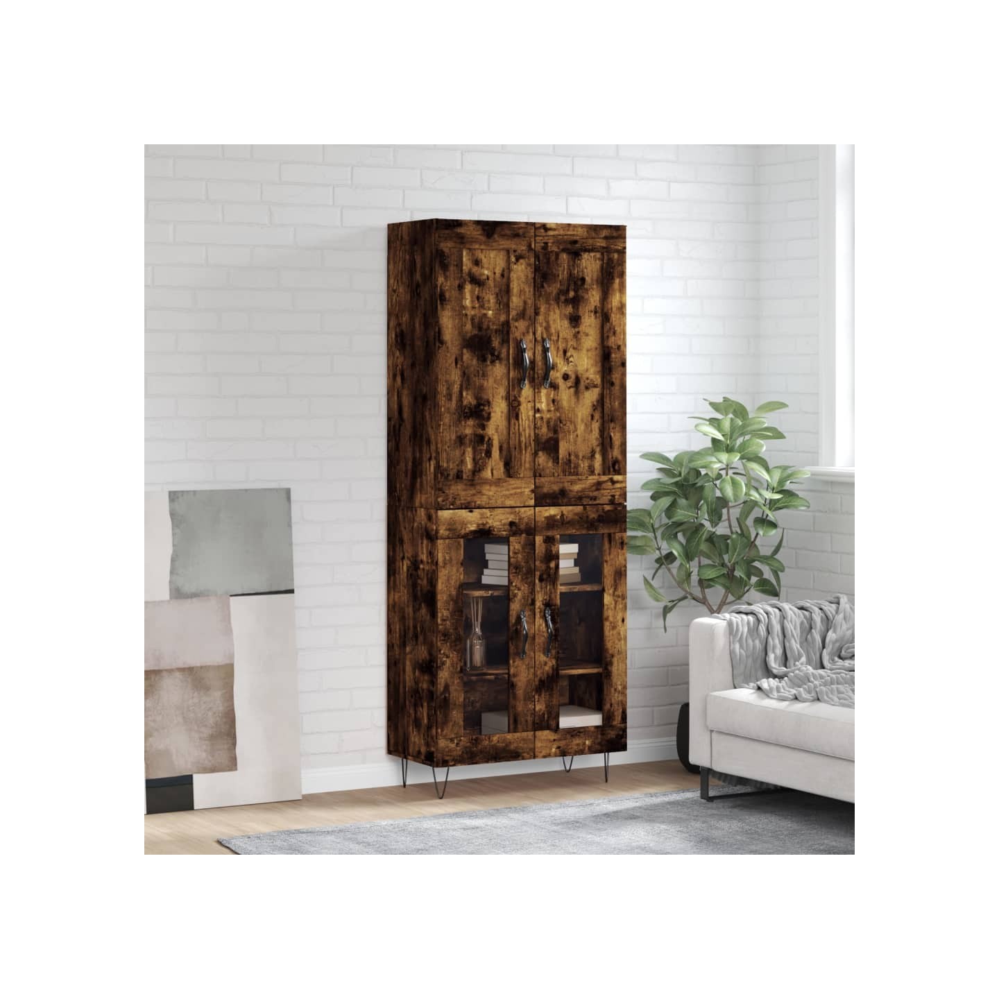 Buffet haut Chêne fumé 69,5x34x180 cm Bois d'ingénierie