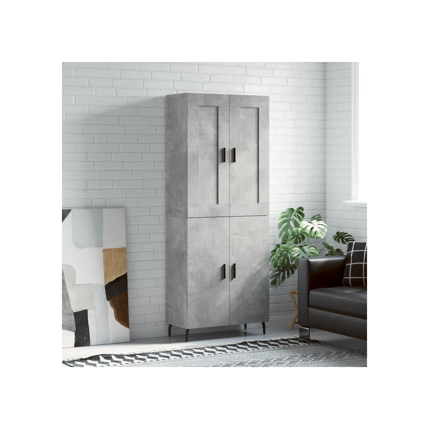 Buffet haut Gris béton 69,5x34x180 cm Bois d'ingénierie