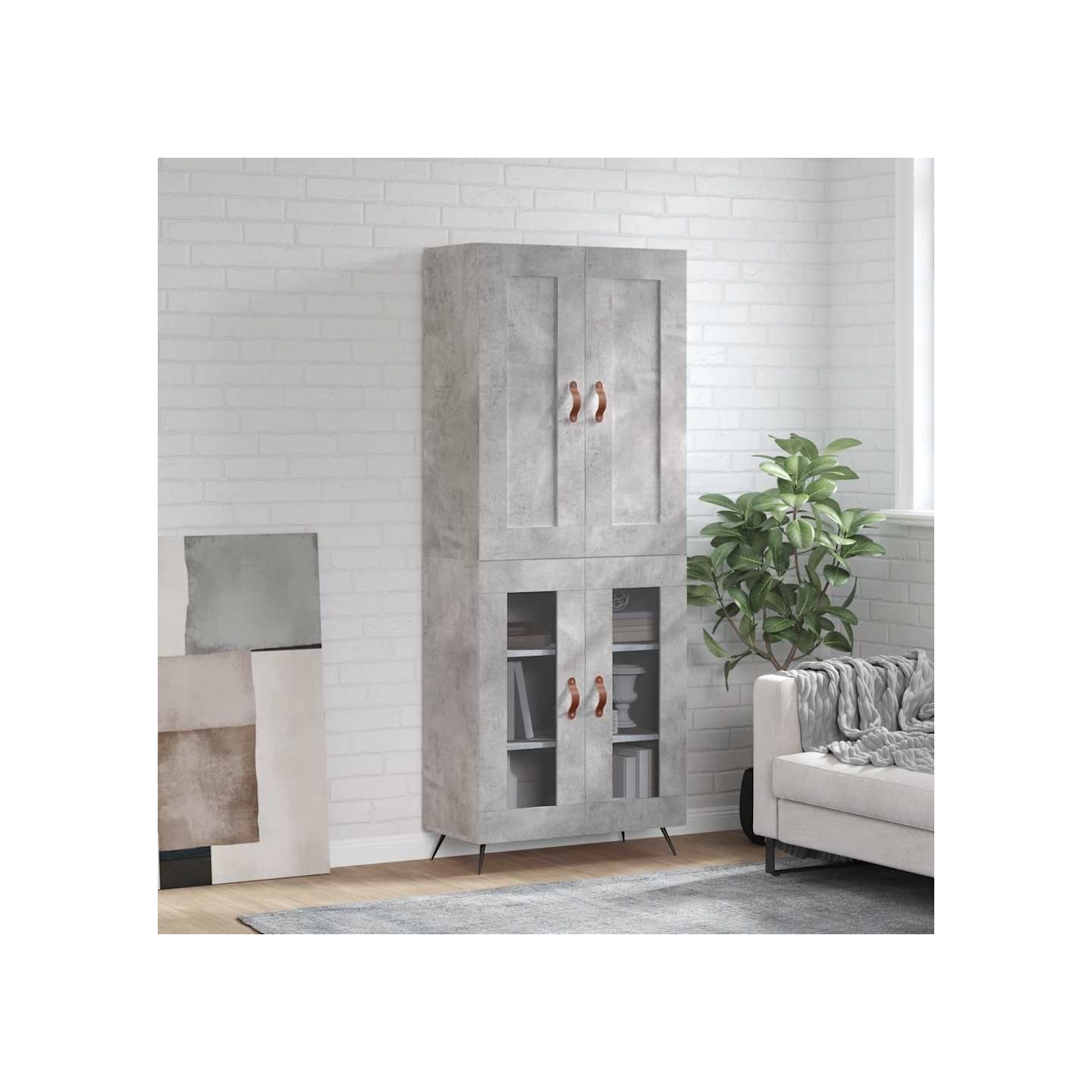 Buffet haut Gris béton 69,5x34x180 cm Bois d'ingénierie