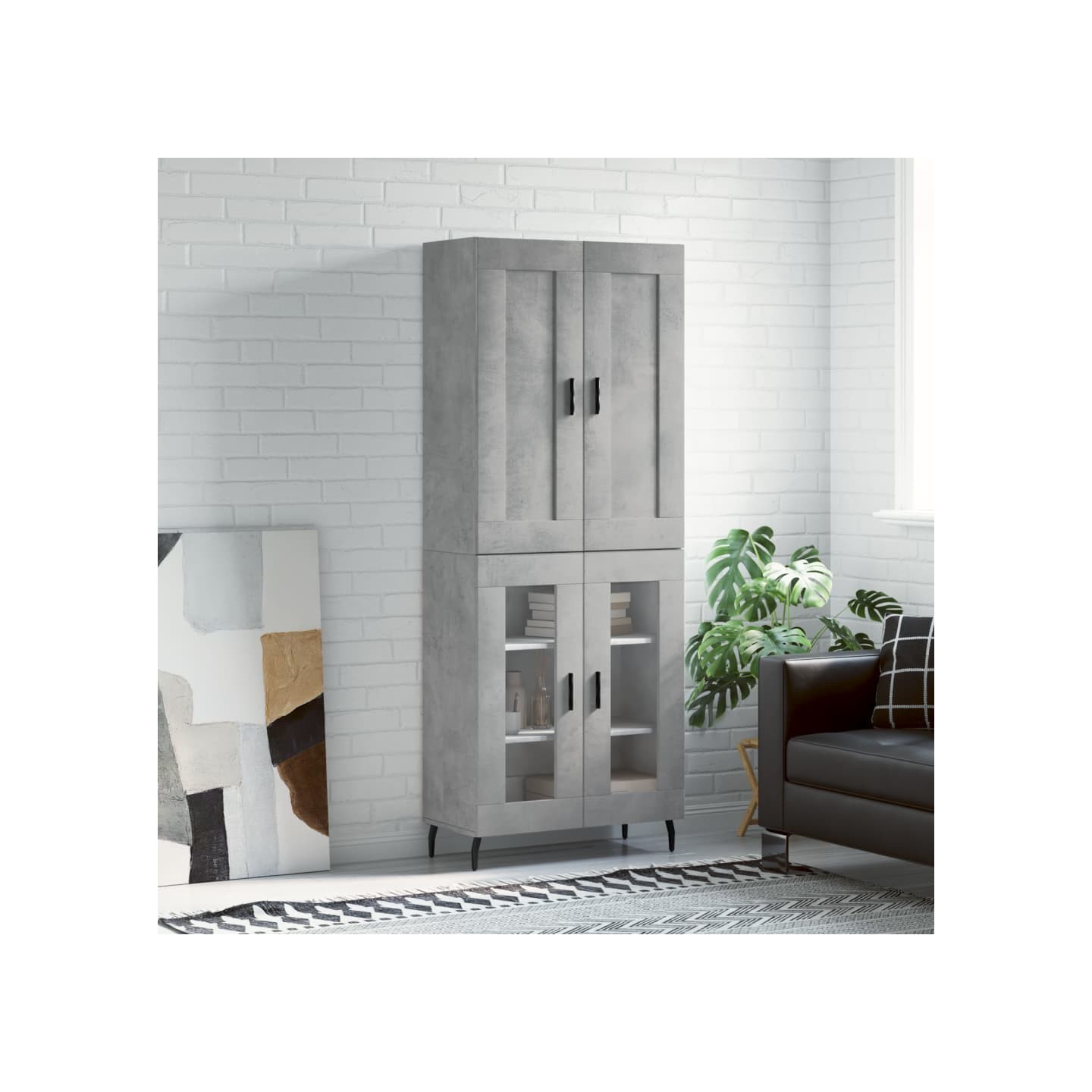 Buffet haut Gris béton 69,5x34x180 cm Bois d'ingénierie