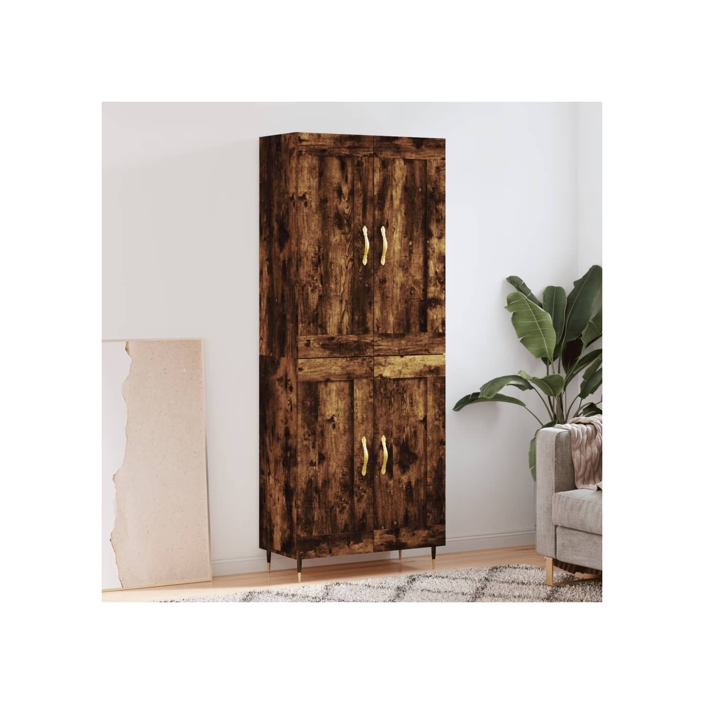 Buffet haut Chêne fumé 69,5x34x180 cm Bois d'ingénierie